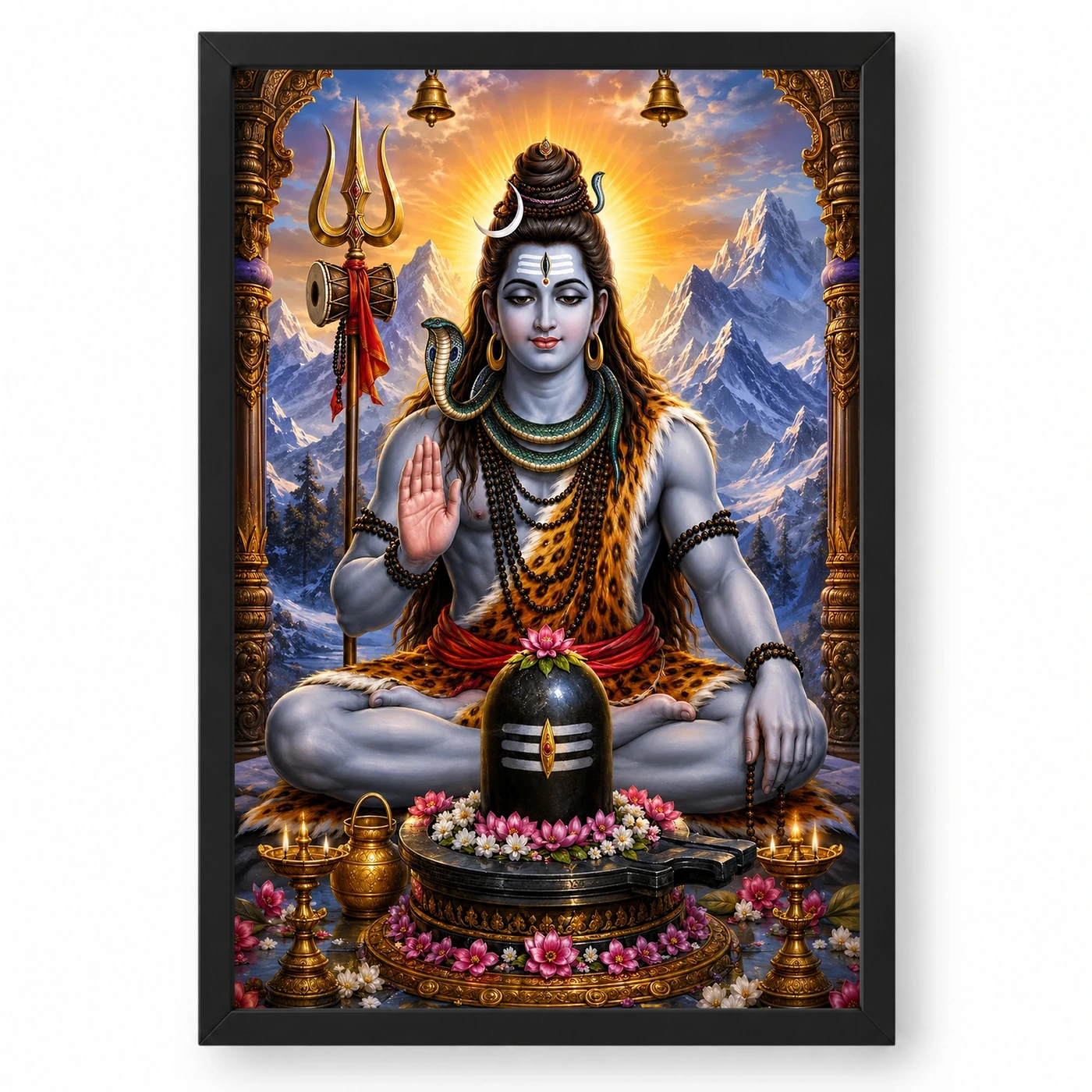 Mahadev Shiva Peaceful Home Mandir Composition Photo Frame