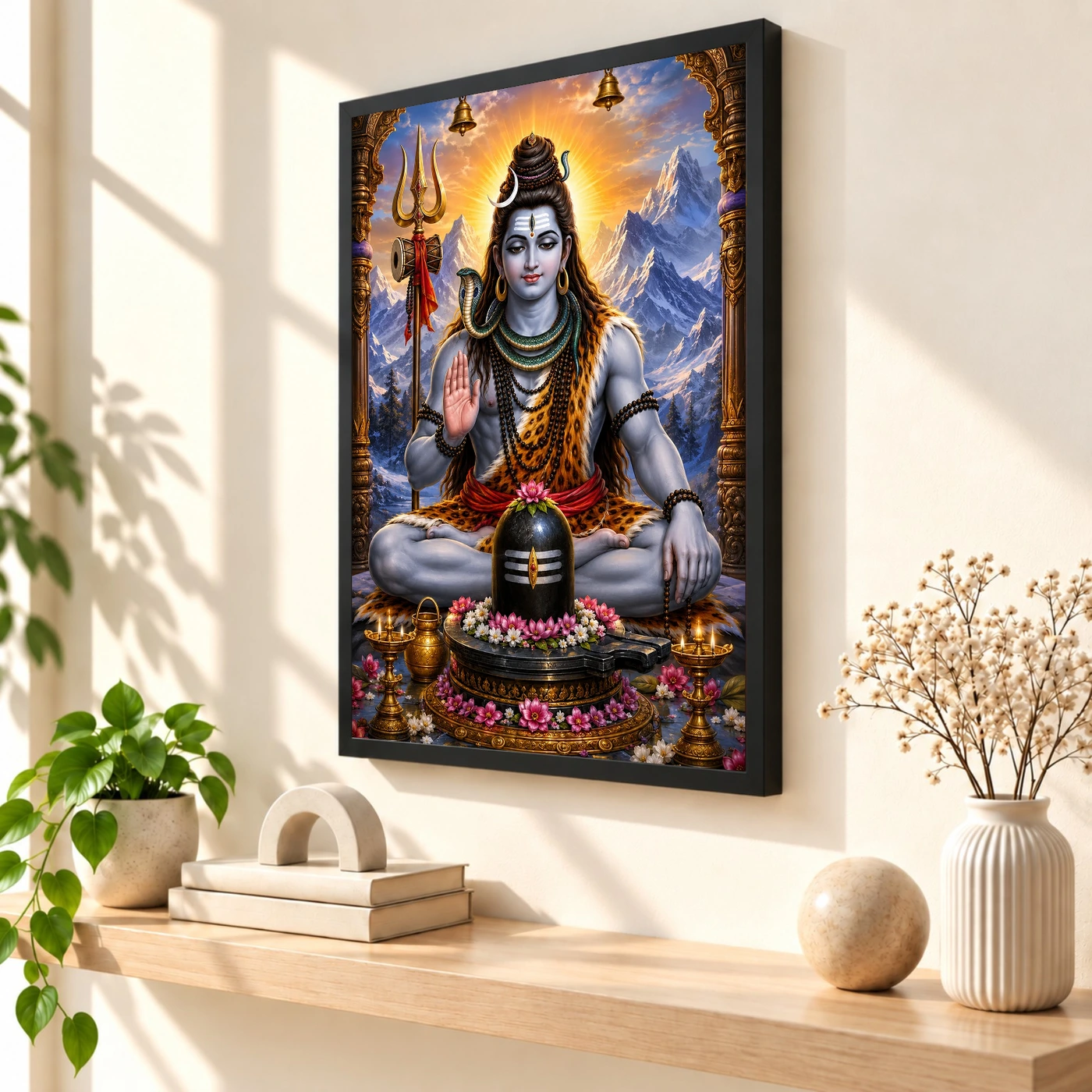 Mahadev Shiva Peaceful Home Mandir Composition Photo Frame, view 2