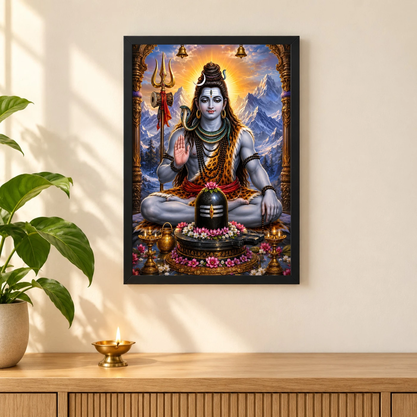 Mahadev Shiva Peaceful Home Mandir Composition Photo Frame, view 3