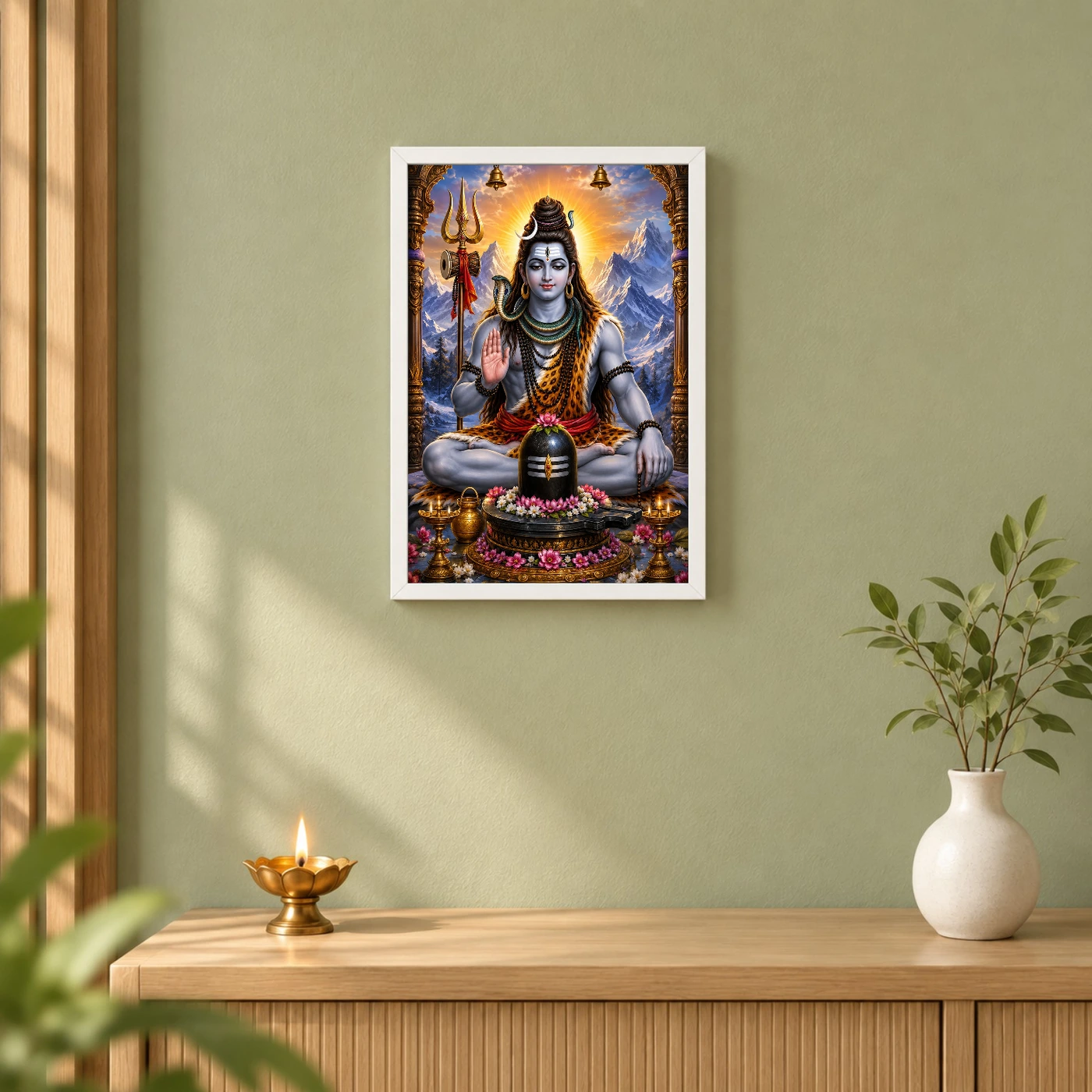 Mahadev Shiva Peaceful Home Mandir Composition Photo Frame, view 6
