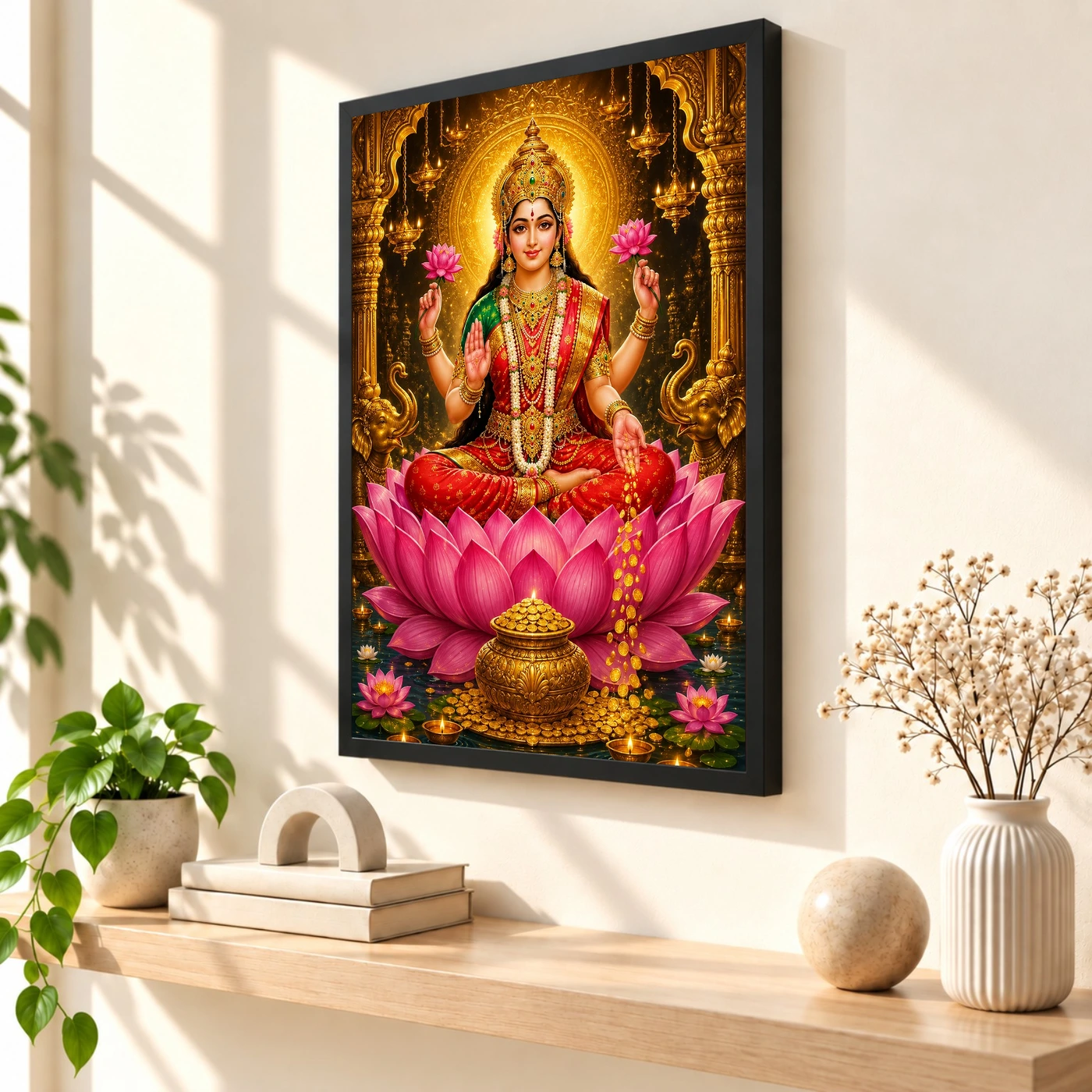 Mahalakshmi Lotus And Diya Radiance Photo Frame, view 2