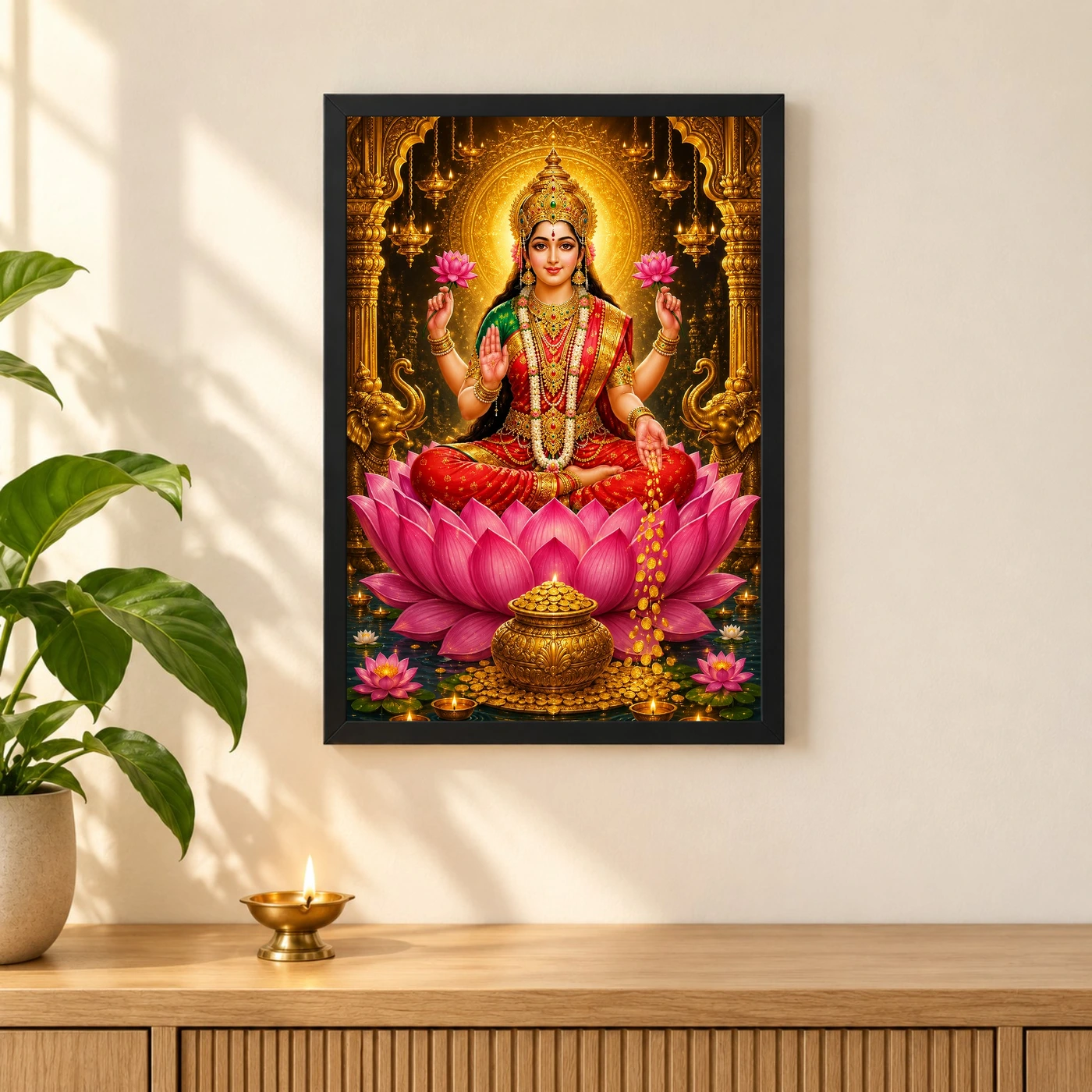 Mahalakshmi Lotus And Diya Radiance Photo Frame, view 3