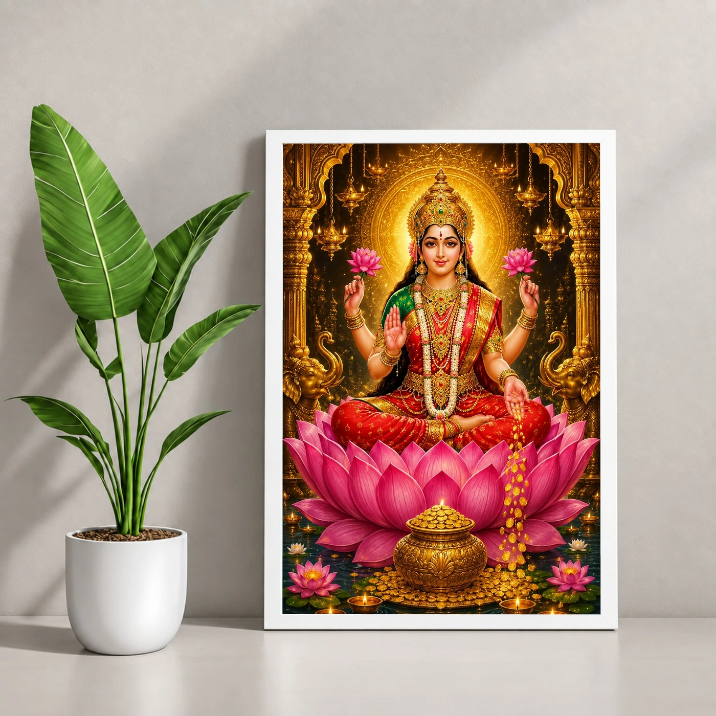 Mahalakshmi Lotus And Diya Radiance Photo Frame, view 4
