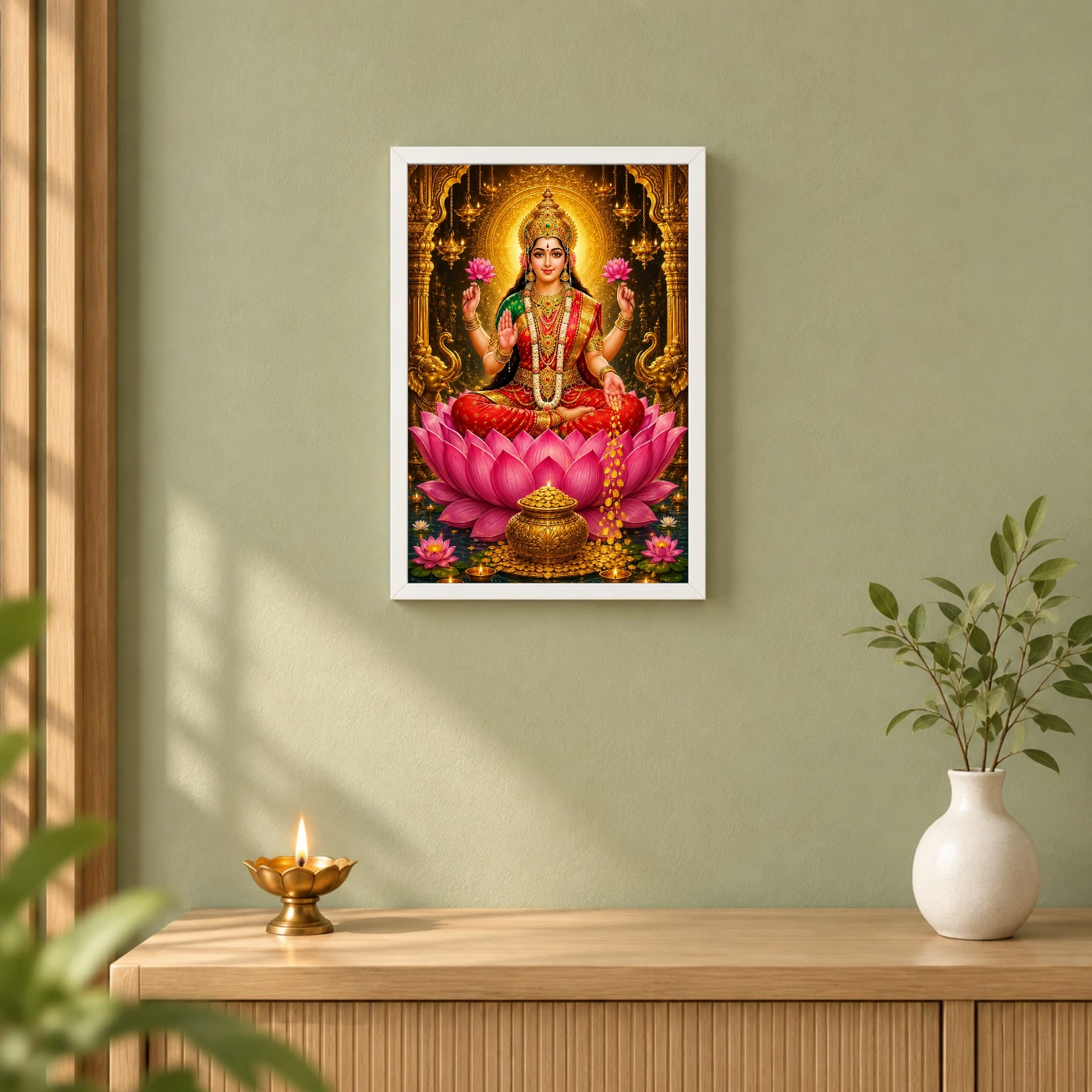 Mahalakshmi Lotus And Diya Radiance Photo Frame, view 6