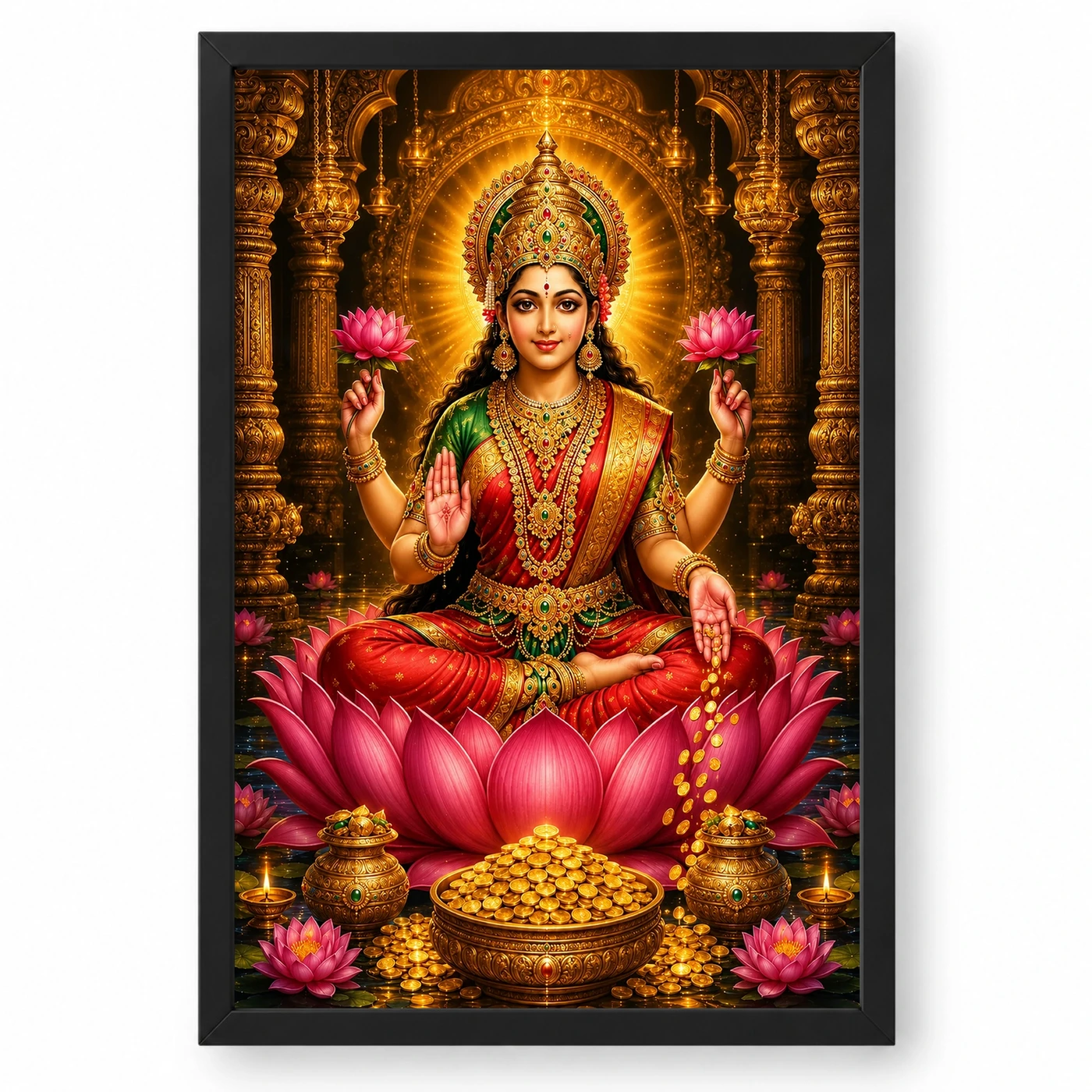 Mahalakshmi Ornate Golden Temple Darshan Photo Frame