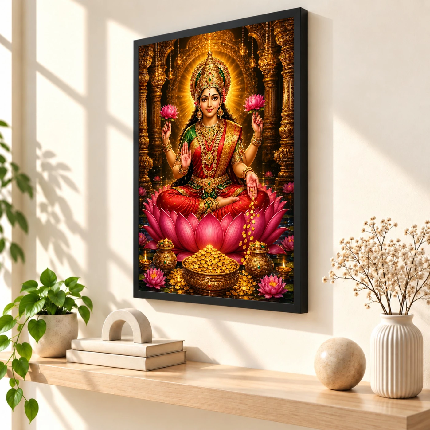 Mahalakshmi Ornate Golden Temple Darshan Photo Frame, view 2