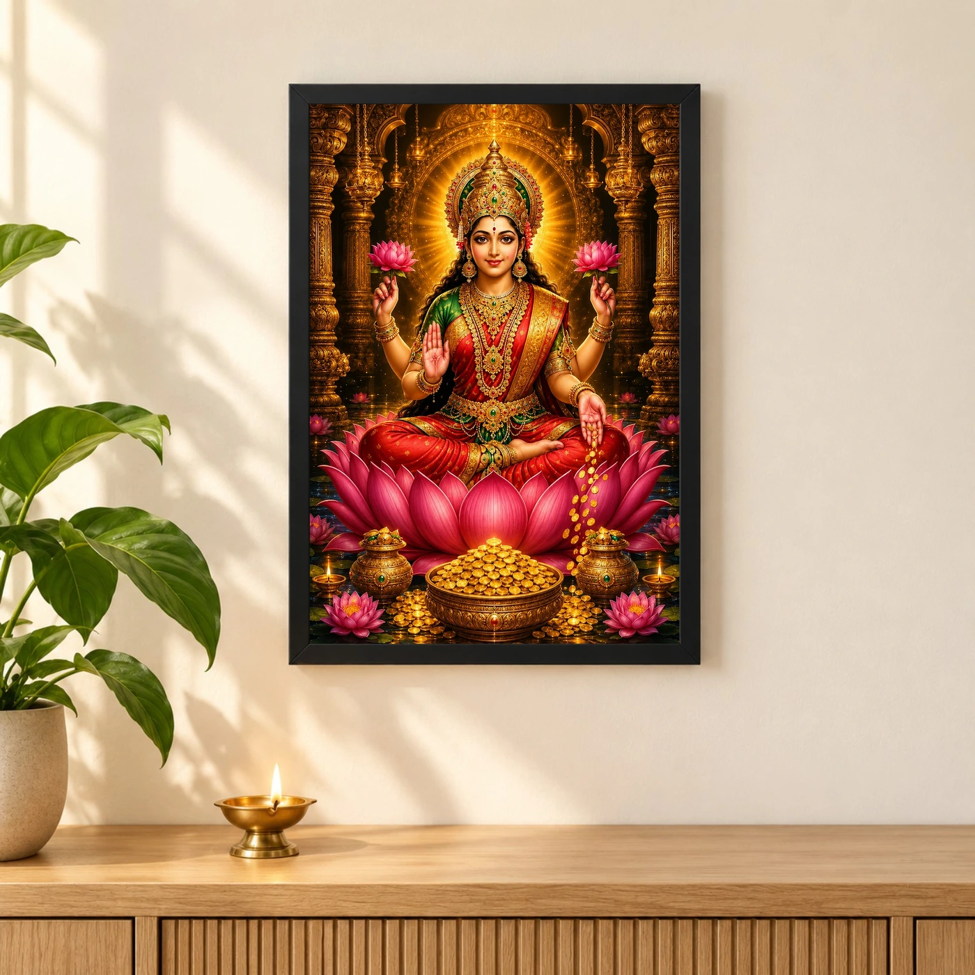 Mahalakshmi Ornate Golden Temple Darshan Photo Frame, view 3