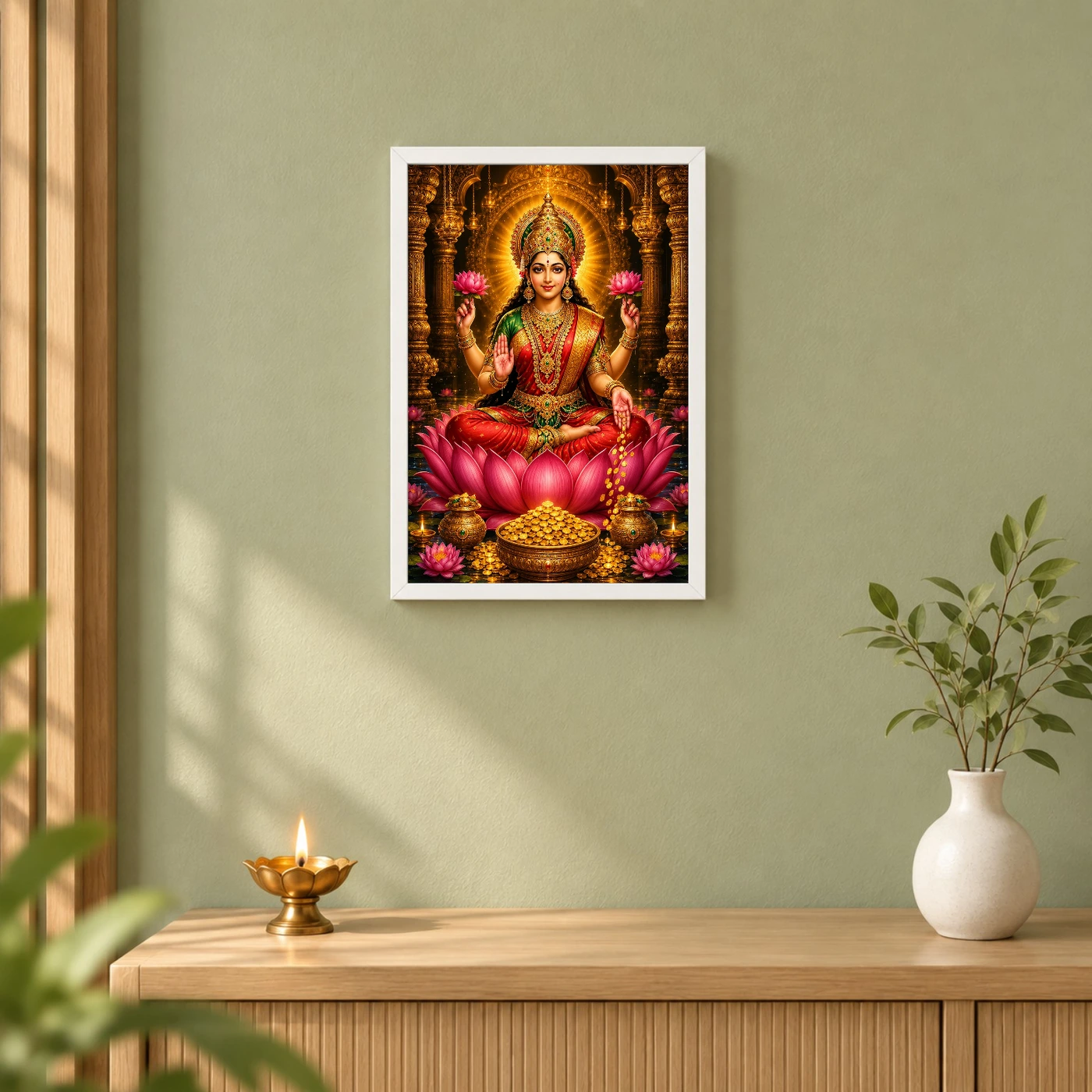 Mahalakshmi Ornate Golden Temple Darshan Photo Frame, view 6