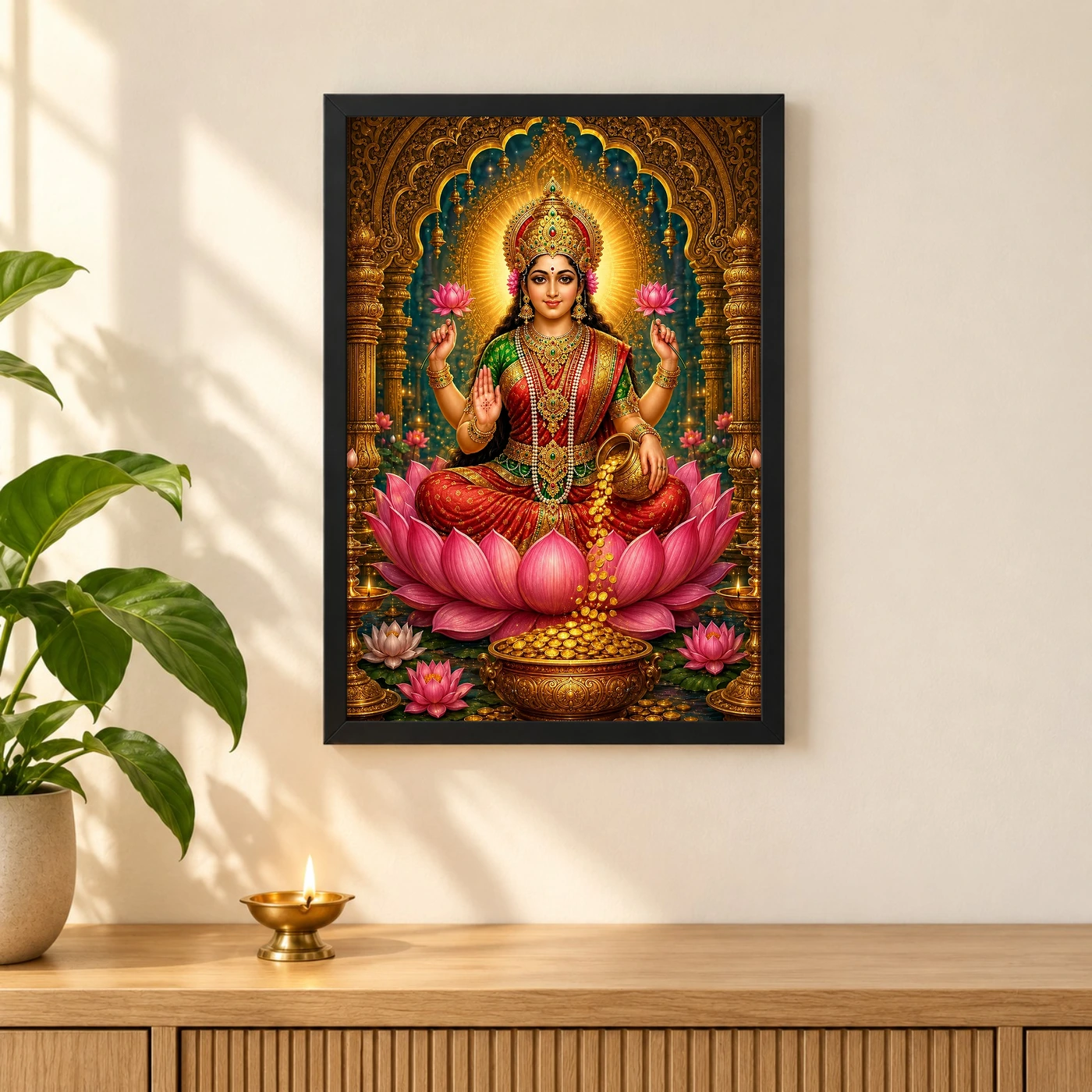 Mahalakshmi Traditional Indian Miniature-Inspired Devotional Art Photo Frame, view 3