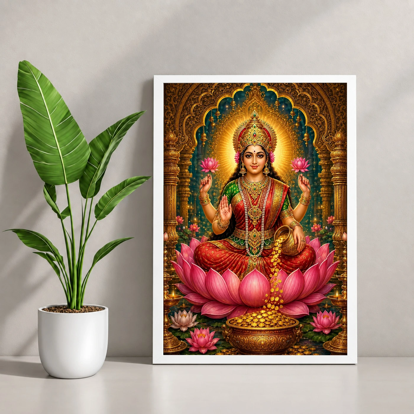 Mahalakshmi Traditional Indian Miniature-Inspired Devotional Art Photo Frame, view 4