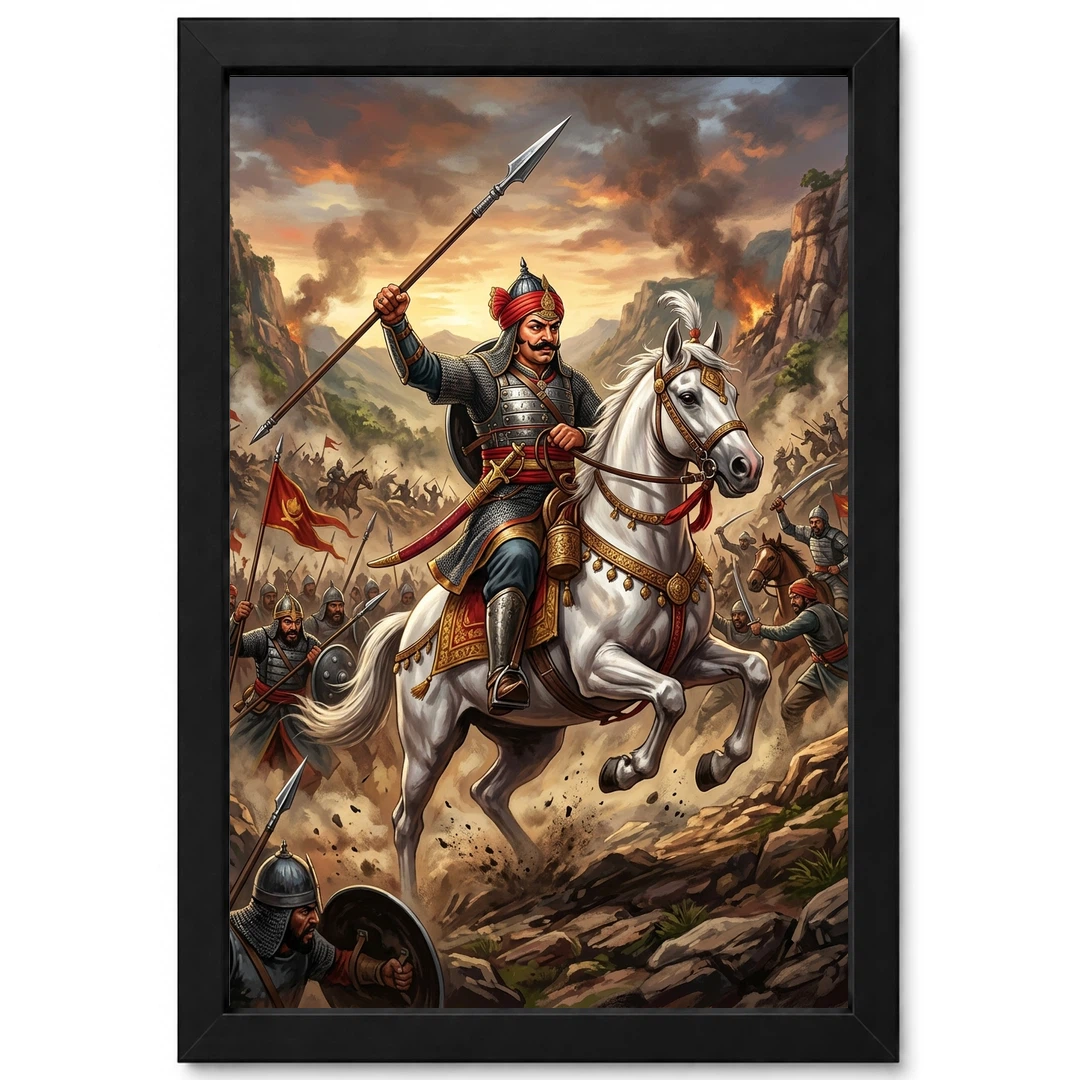 Maharana Pratap Chetak Horse Haldighati Battle Warrior Art Photo Frame