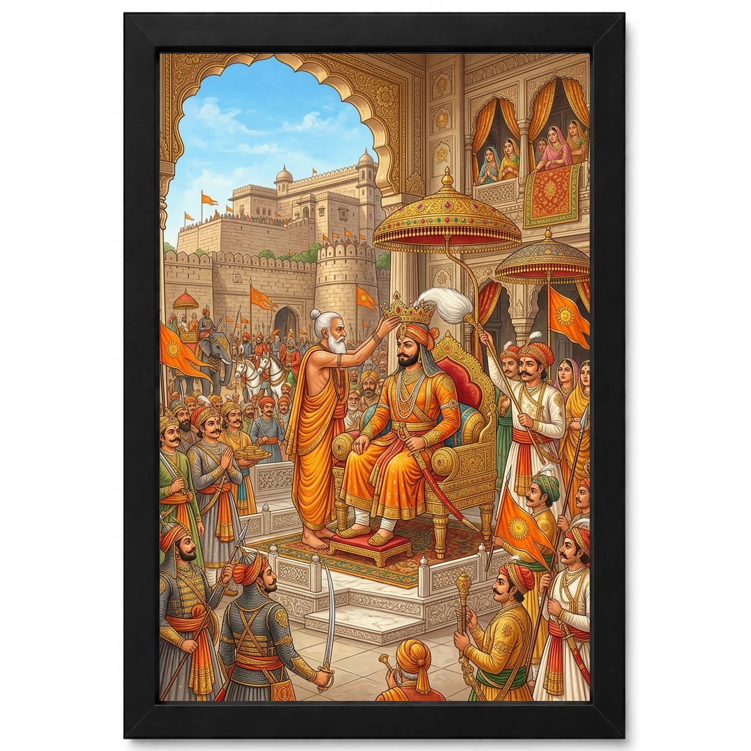 Maharana Pratap Coronation Mewar Royal Saffron Gold Art Photo Frame