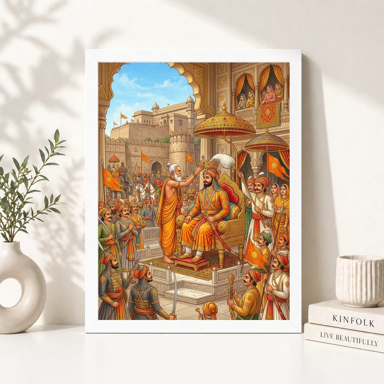 Maharana Pratap Coronation Mewar Royal Saffron Gold Art Photo Frame, view 2