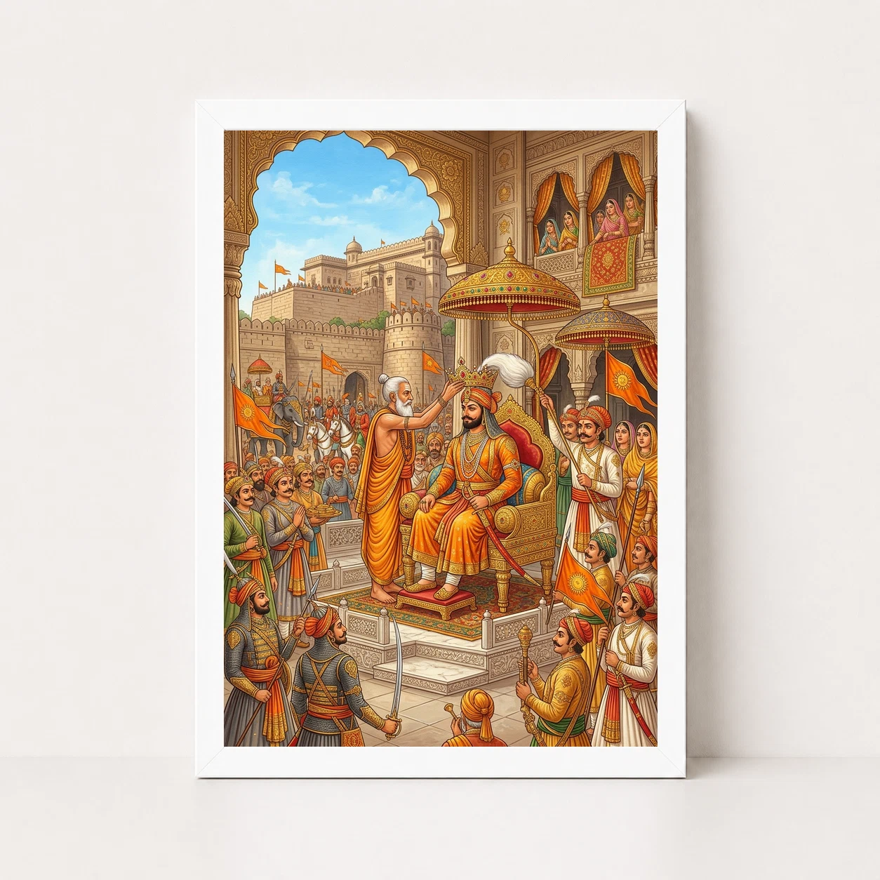 Maharana Pratap Coronation Mewar Royal Saffron Gold Art Photo Frame, view 3