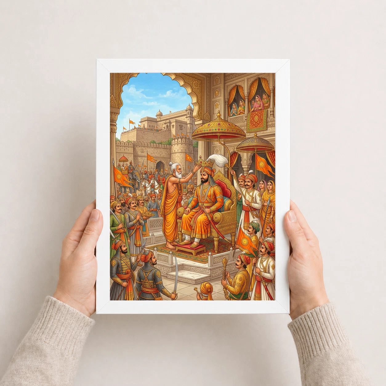 Maharana Pratap Coronation Mewar Royal Saffron Gold Art Photo Frame, view 5