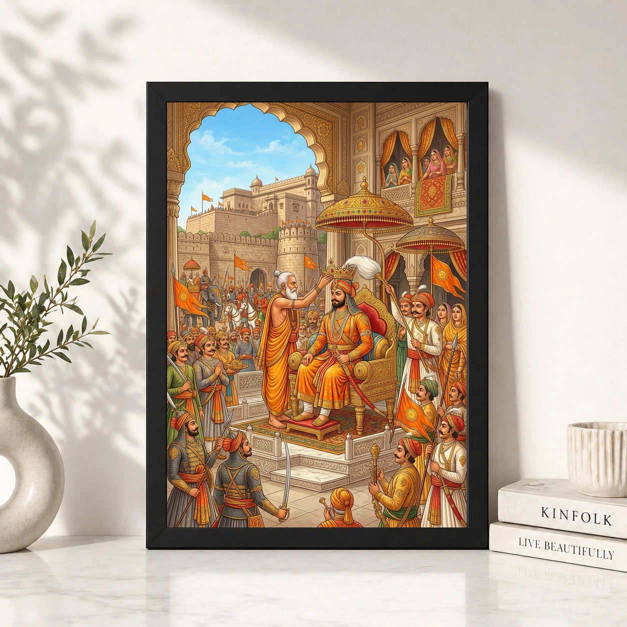 Maharana Pratap Coronation Mewar Royal Saffron Gold Art Photo Frame, view 6