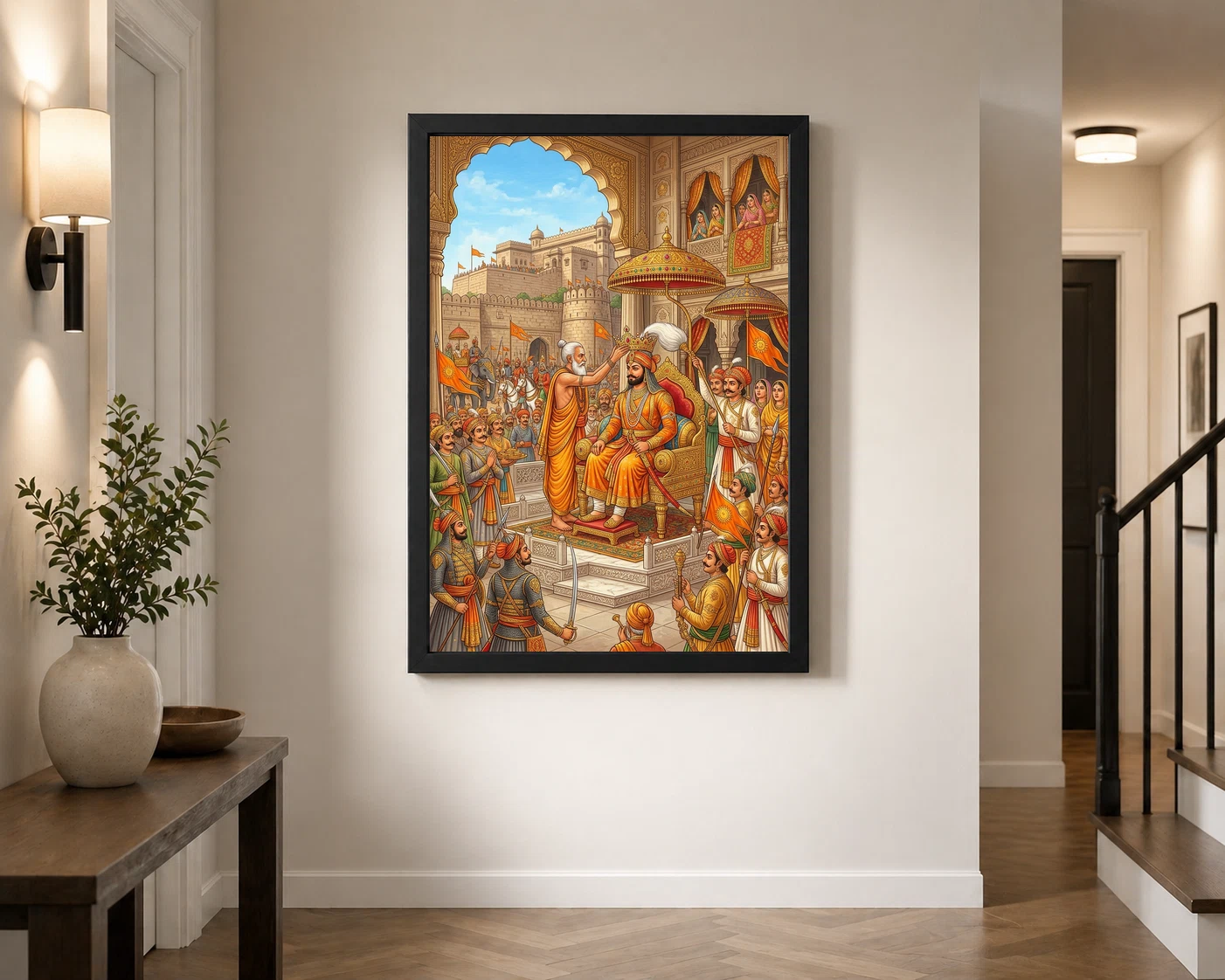 Maharana Pratap Coronation Mewar Royal Saffron Gold Art Photo Frame, view 7