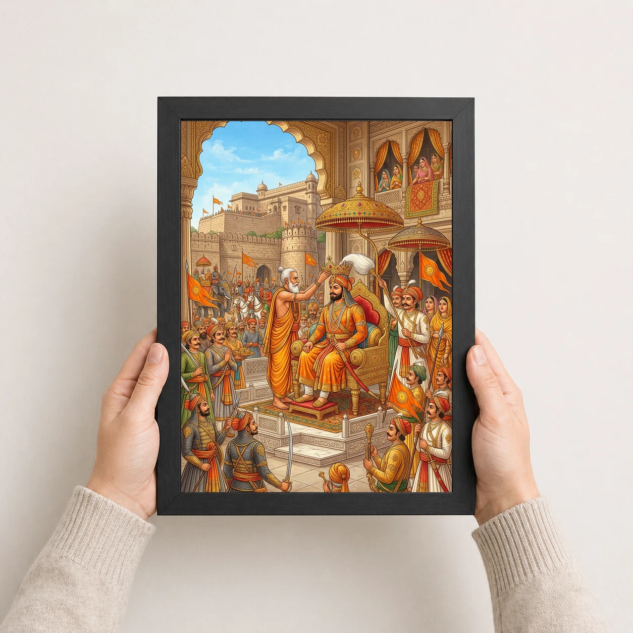 Maharana Pratap Coronation Mewar Royal Saffron Gold Art Photo Frame, view 8