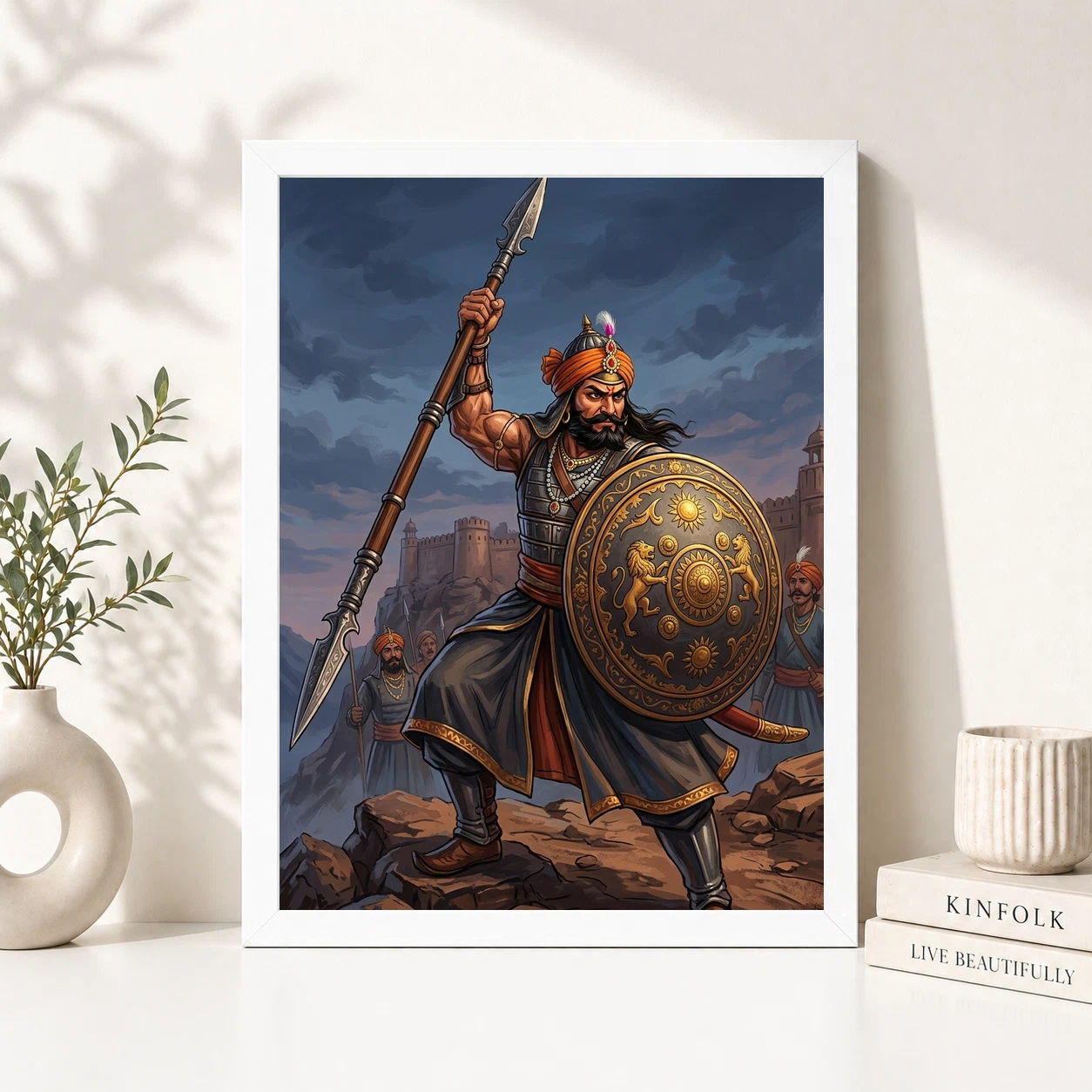 Maharana Pratap Lifting Spear Shield Warrior Strength Art Photo Frame, view 2