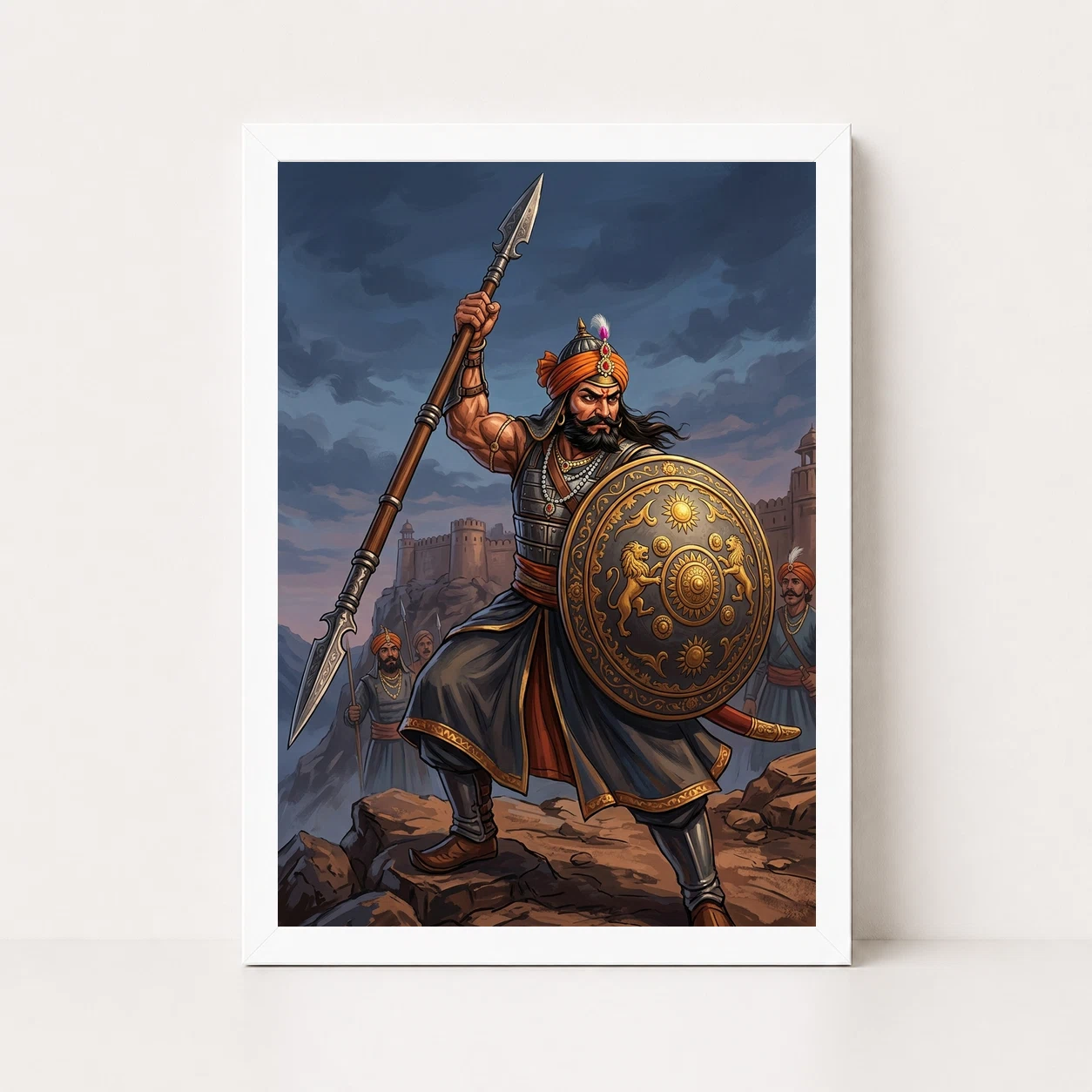 Maharana Pratap Lifting Spear Shield Warrior Strength Art Photo Frame, view 3
