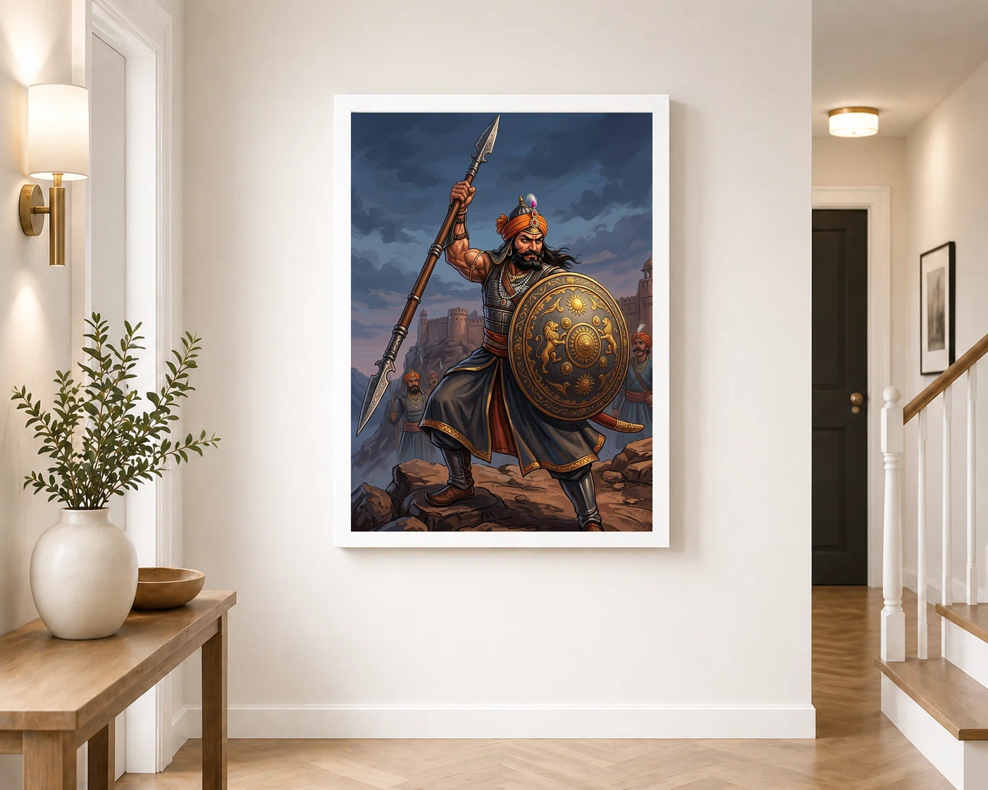 Maharana Pratap Lifting Spear Shield Warrior Strength Art Photo Frame, view 4