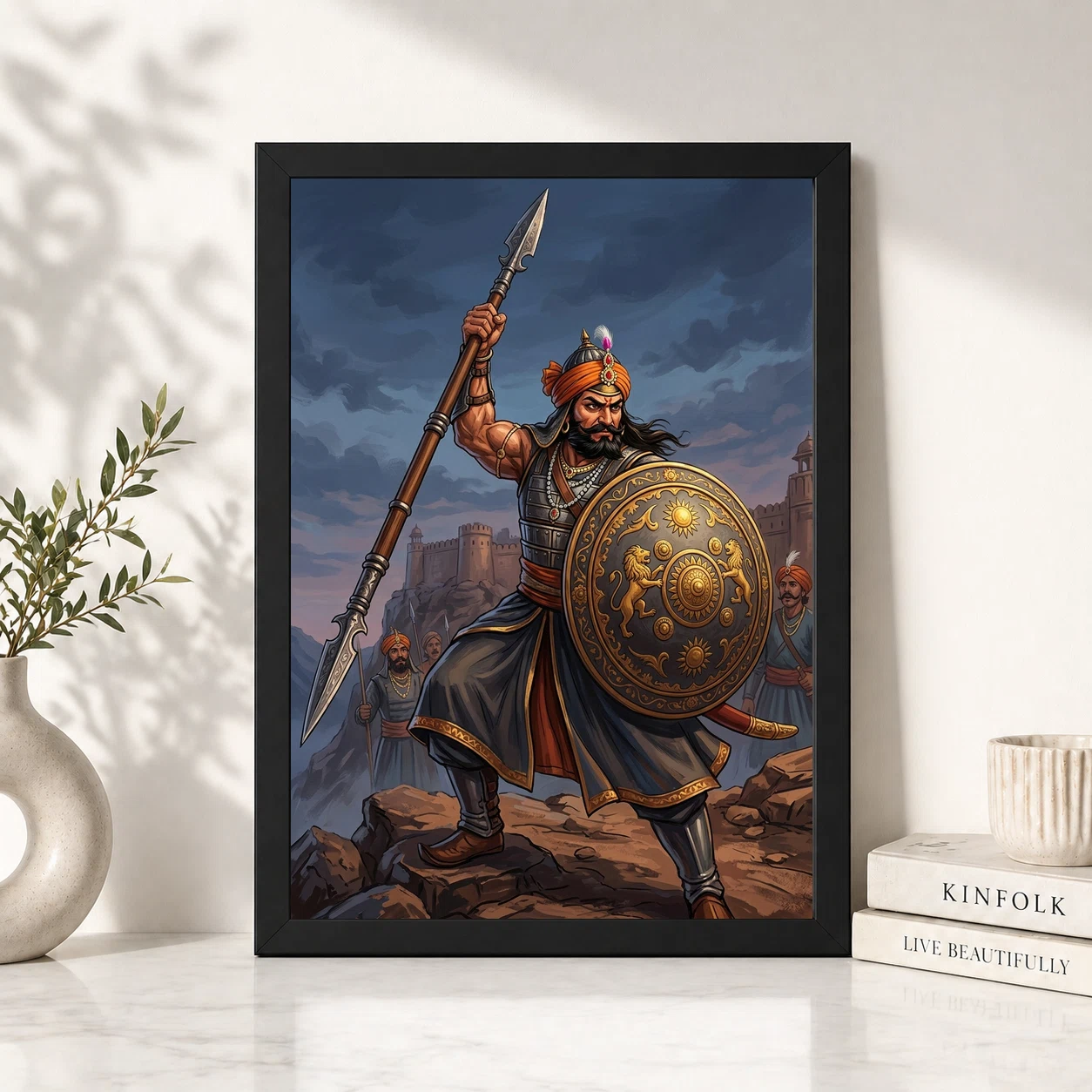 Maharana Pratap Lifting Spear Shield Warrior Strength Art Photo Frame, view 6