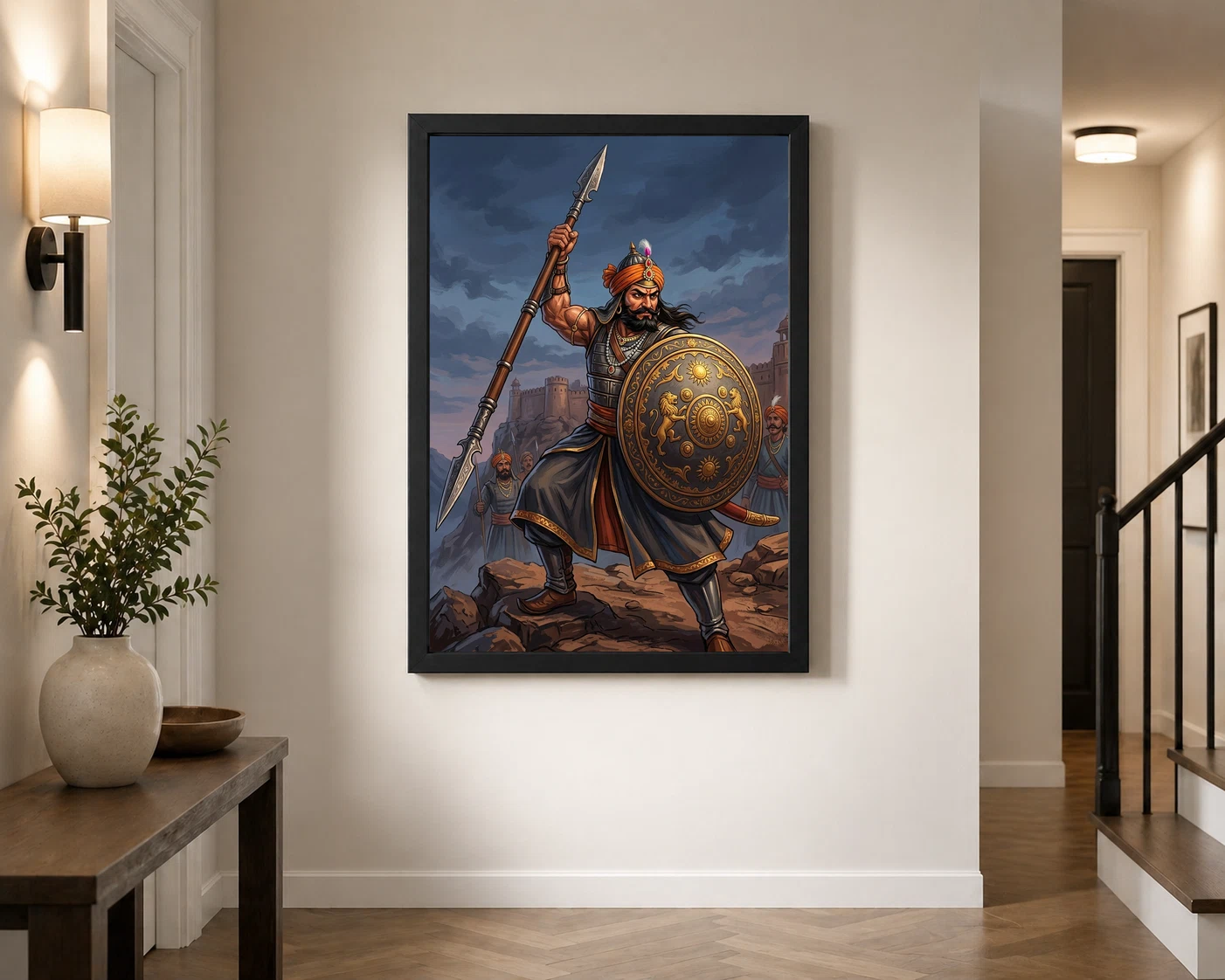 Maharana Pratap Lifting Spear Shield Warrior Strength Art Photo Frame, view 7