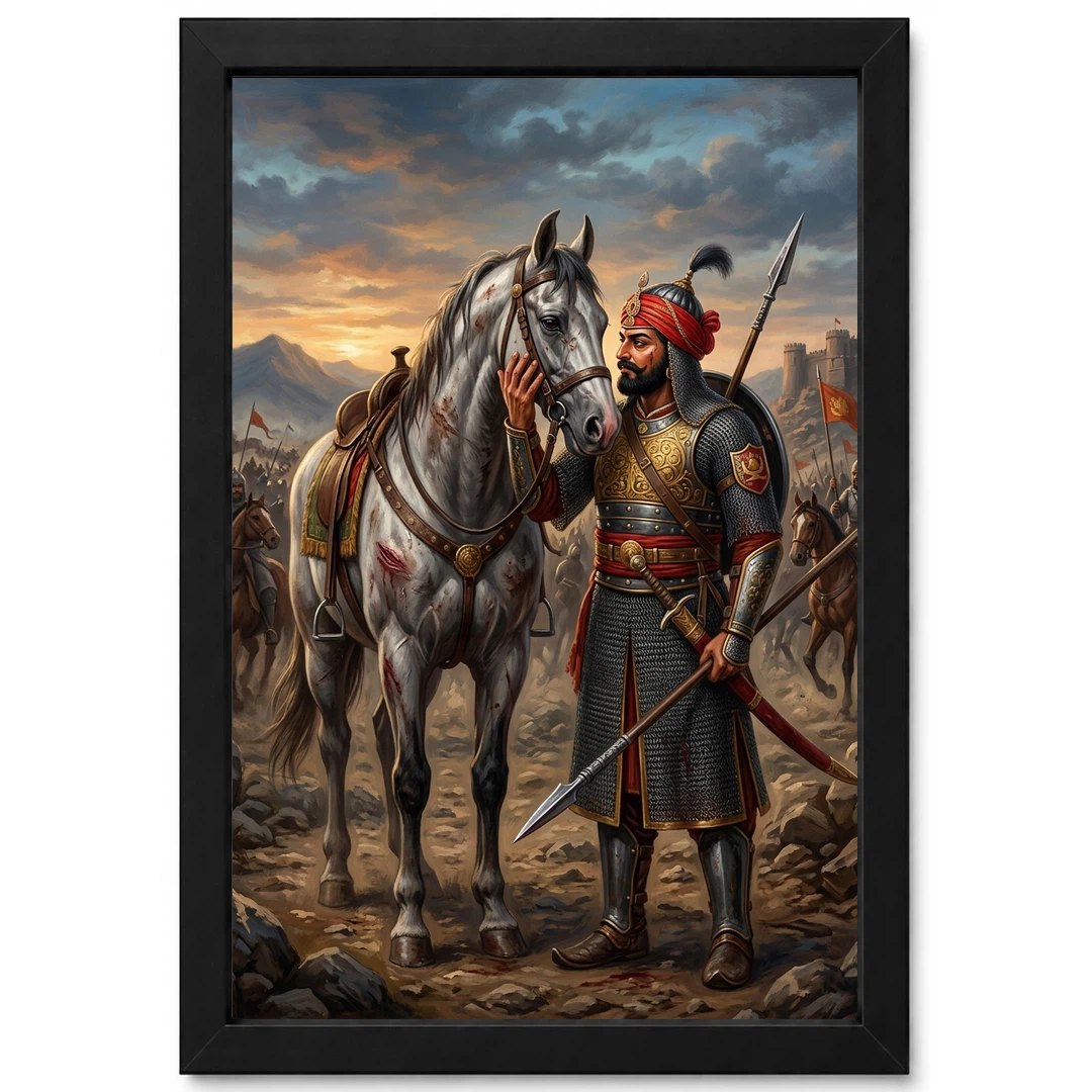 Maharana Pratap Loyal Chetak Horse Bond Historical Art Photo Frame