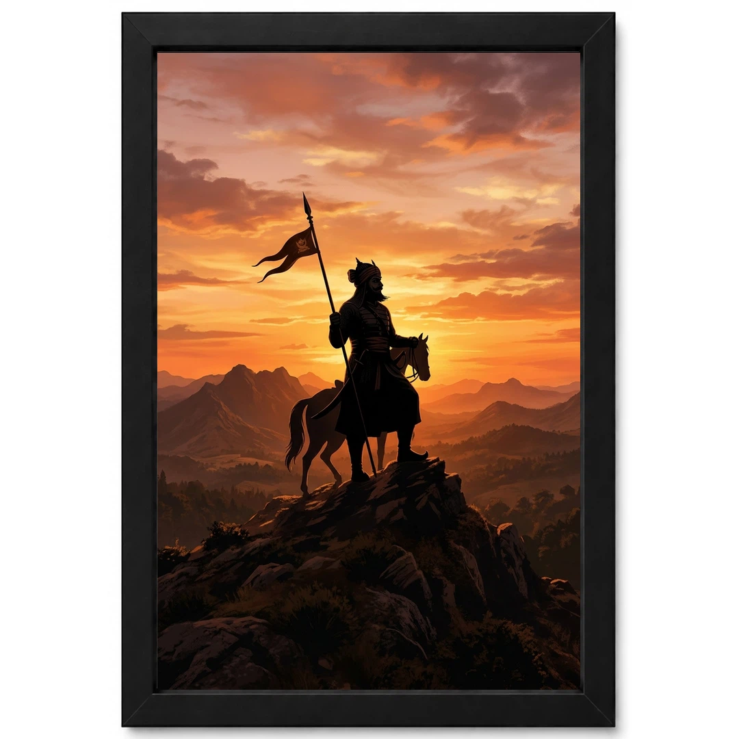 Maharana Pratap Silhouette Aravalli Saffron Sunset Pride Art Photo Frame