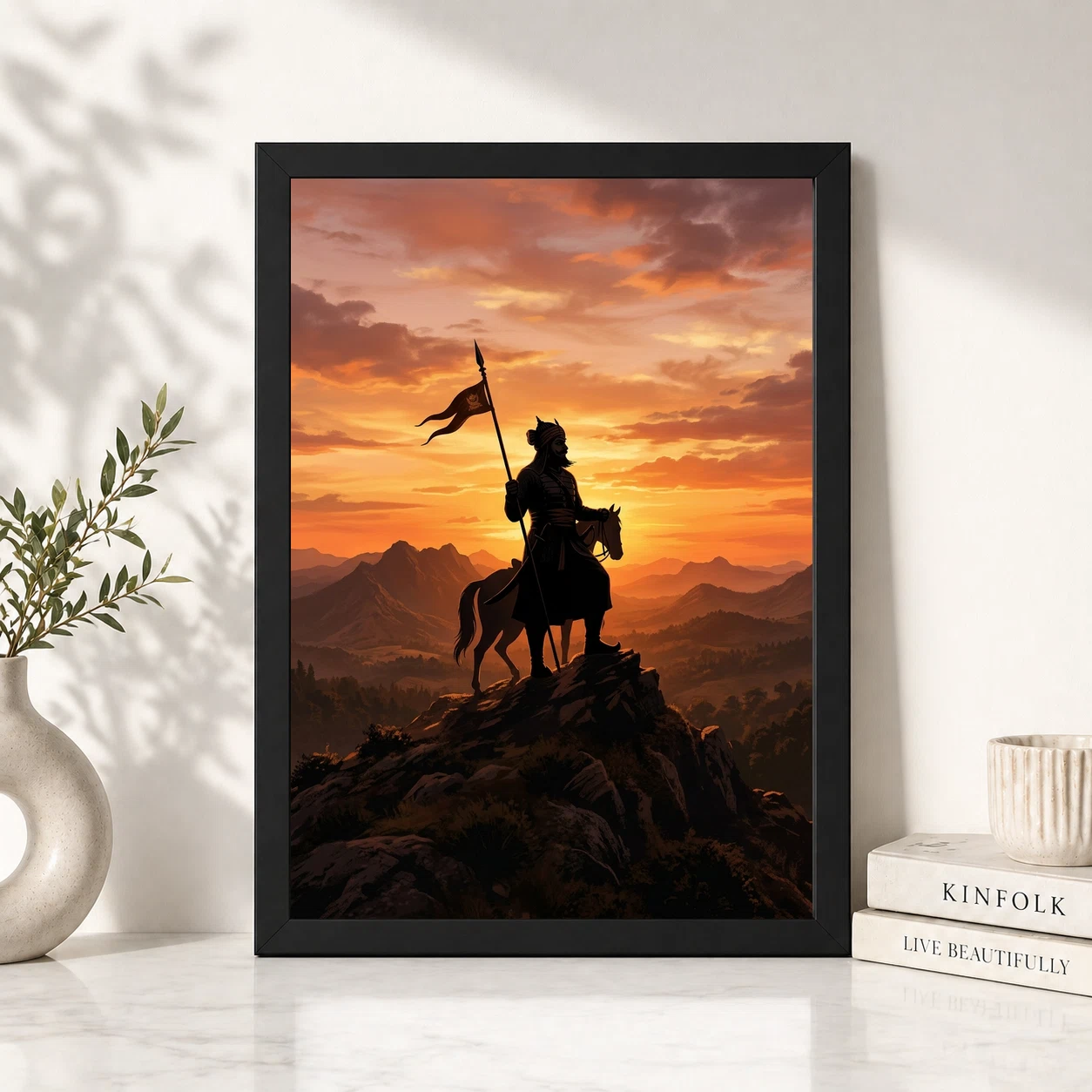 Maharana Pratap Silhouette Aravalli Saffron Sunset Pride Art Photo Frame, view 2