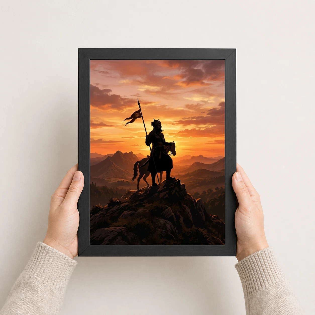 Maharana Pratap Silhouette Aravalli Saffron Sunset Pride Art Photo Frame, view 4
