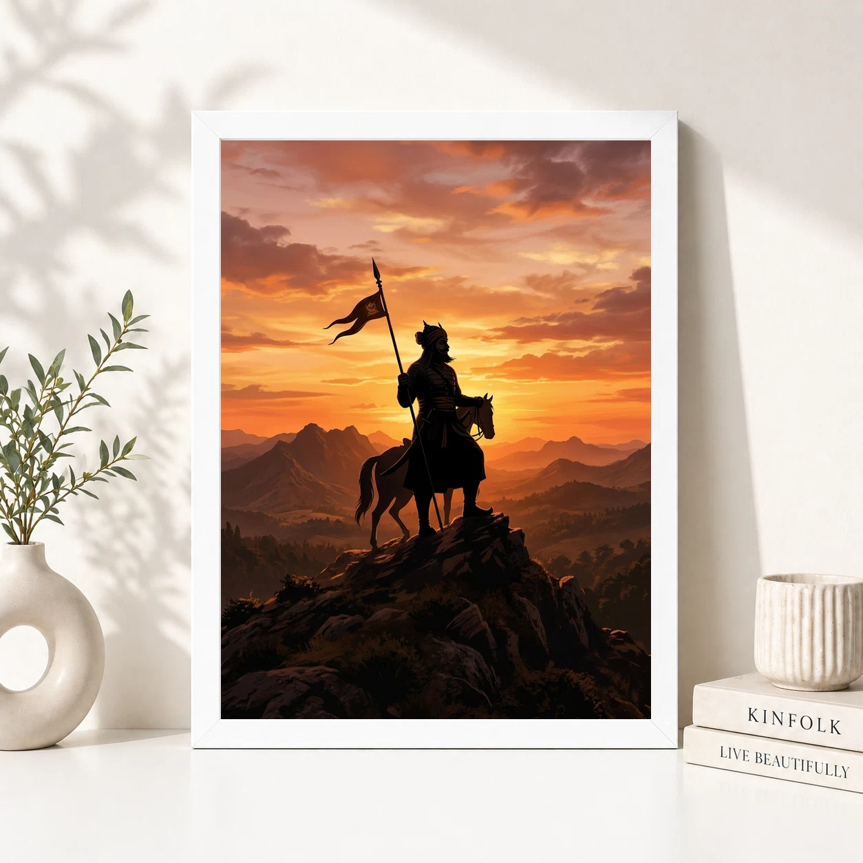 Maharana Pratap Silhouette Aravalli Saffron Sunset Pride Art Photo Frame, view 5