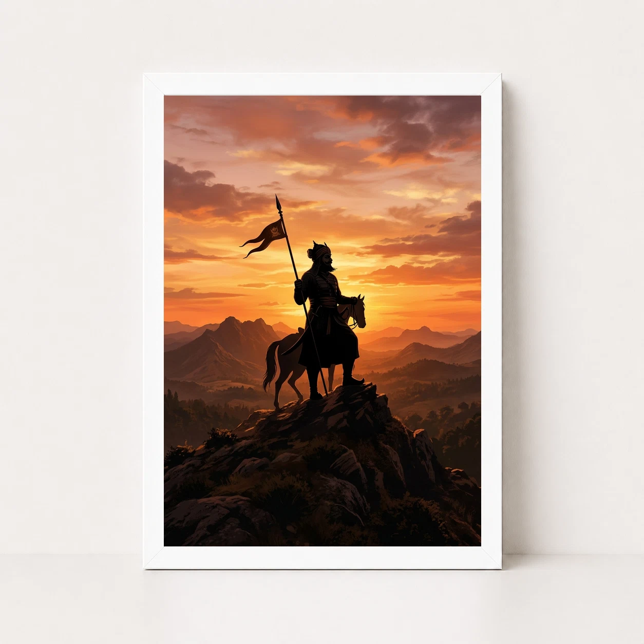 Maharana Pratap Silhouette Aravalli Saffron Sunset Pride Art Photo Frame, view 6