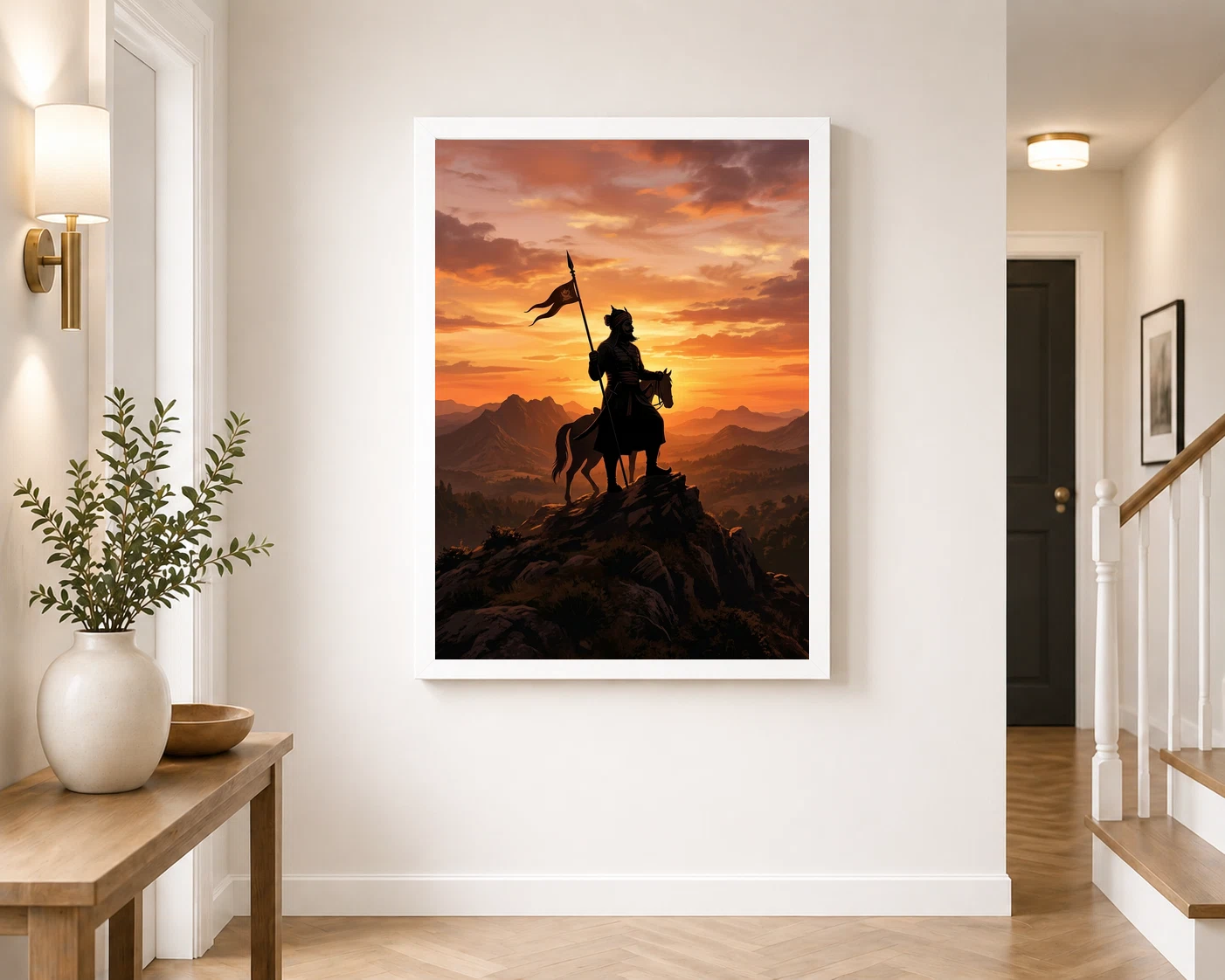 Maharana Pratap Silhouette Aravalli Saffron Sunset Pride Art Photo Frame, view 7