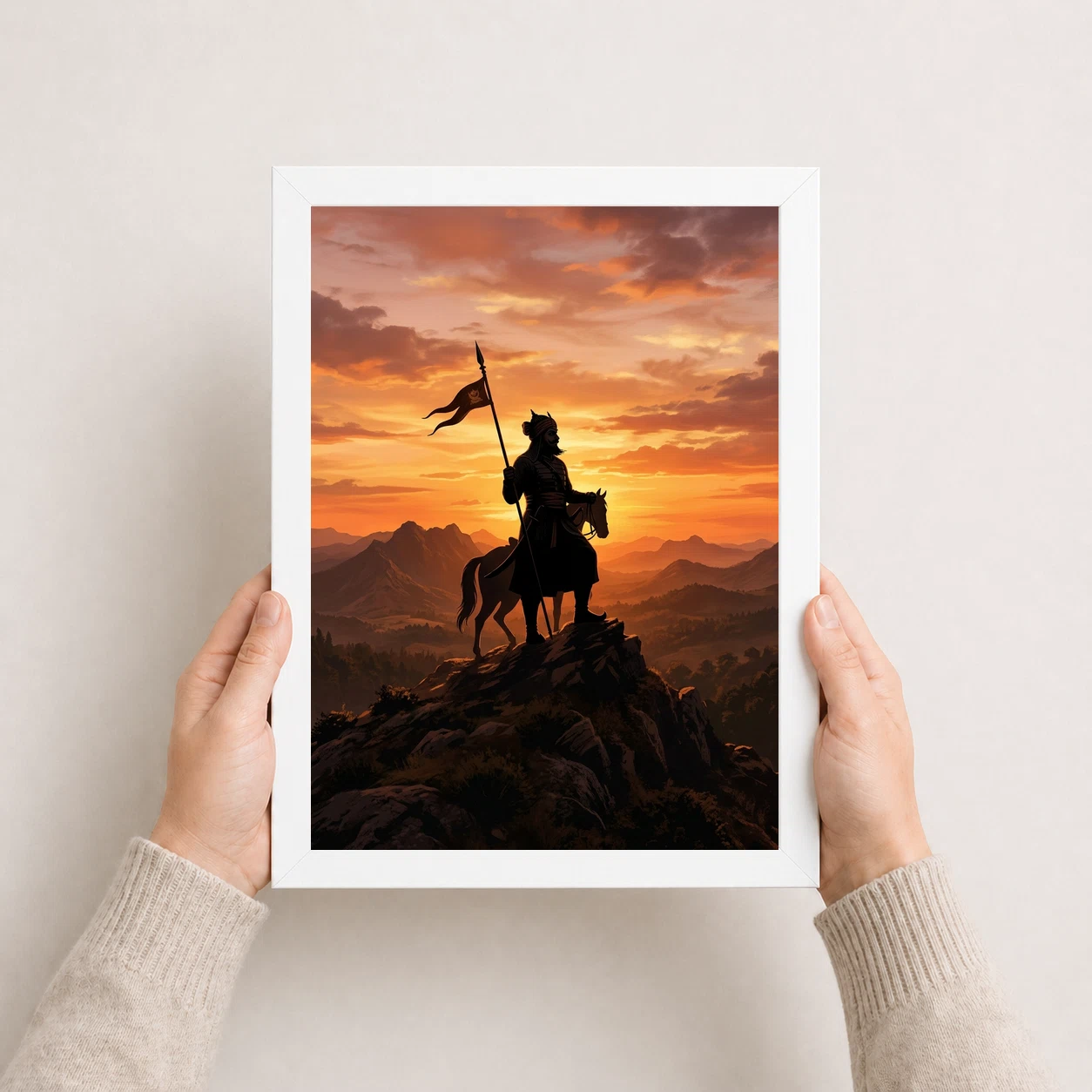 Maharana Pratap Silhouette Aravalli Saffron Sunset Pride Art Photo Frame, view 8