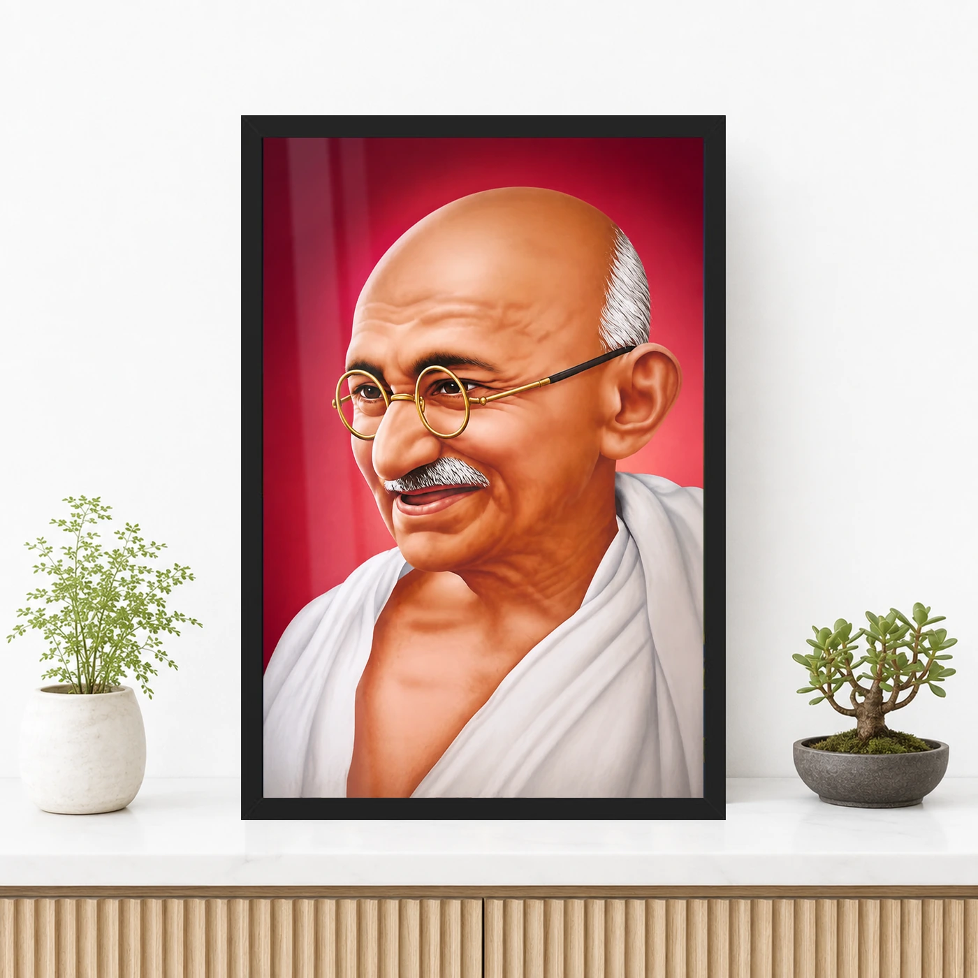 Mahatma Gandhi Crimson Background Portrait Photo Frame, view 3