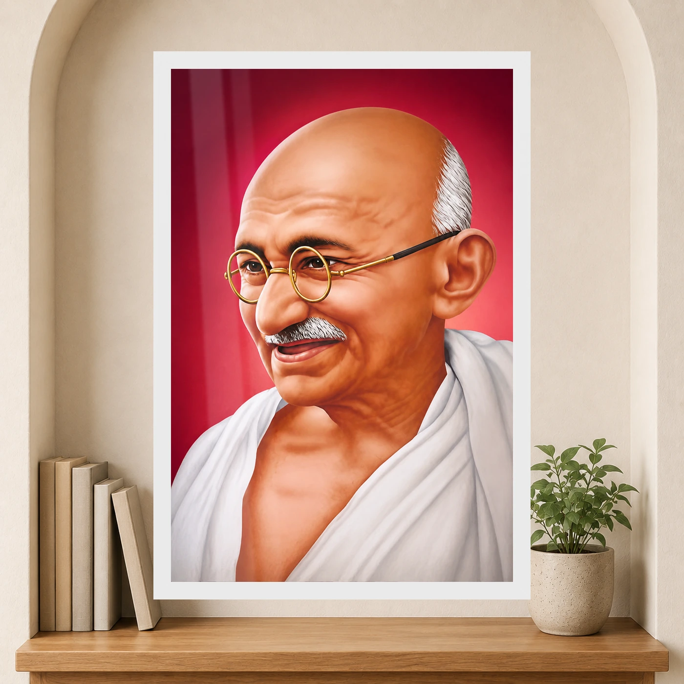 Mahatma Gandhi Crimson Background Portrait Photo Frame, view 6