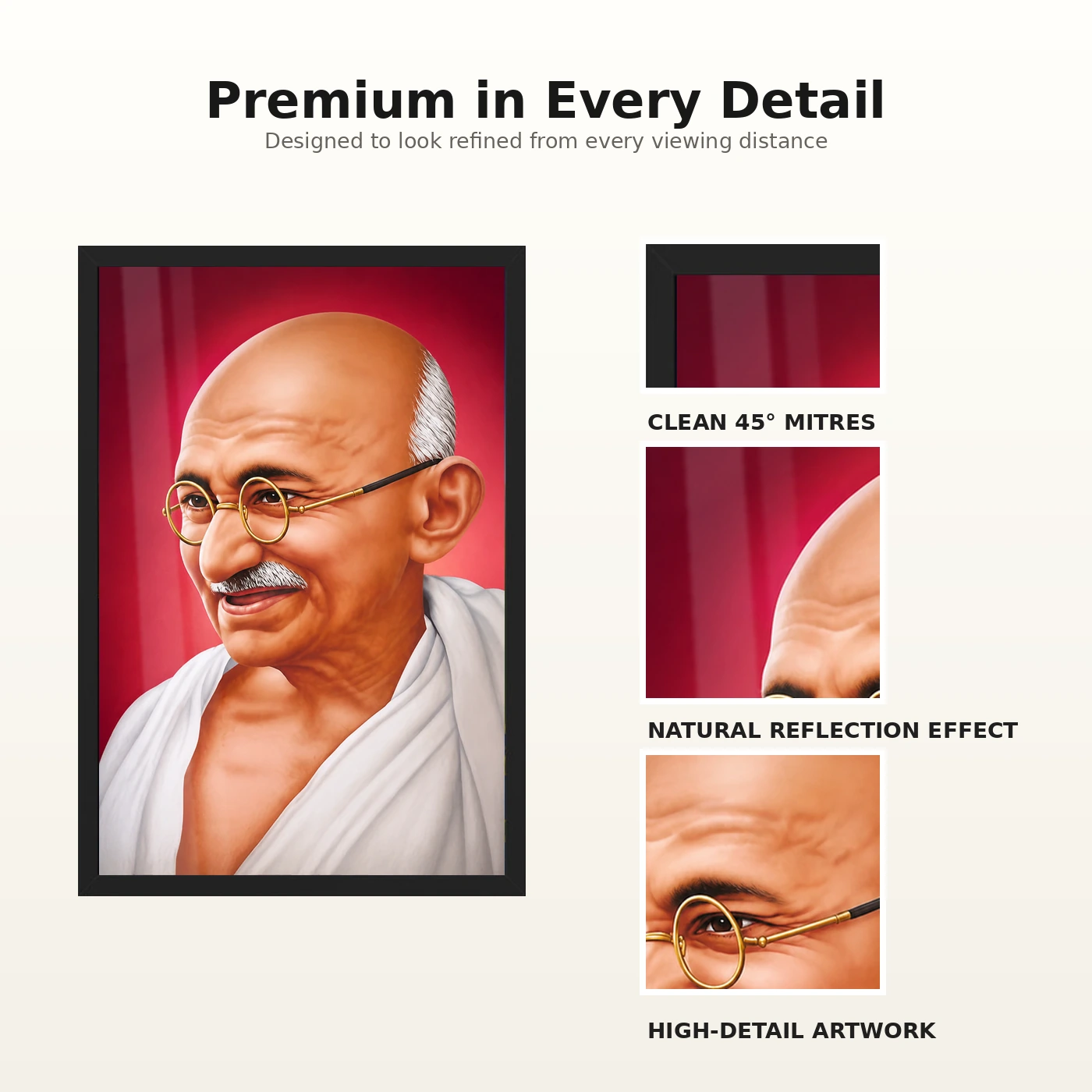 Mahatma Gandhi Crimson Background Portrait Photo Frame, view 9