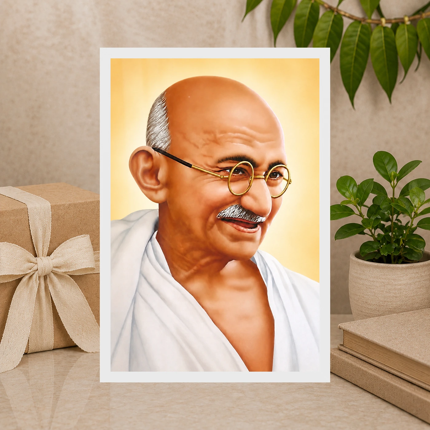 Mahatma Gandhi Golden Background Portrait Photo Frame, view 10