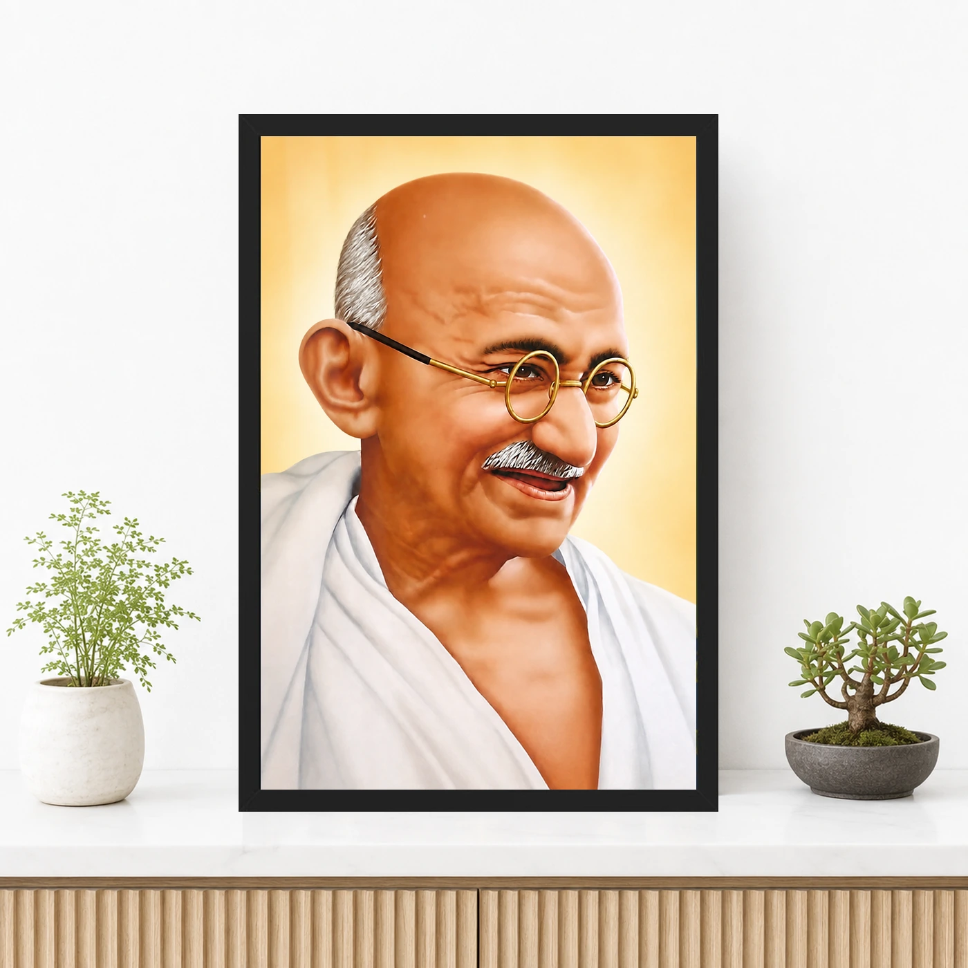 Mahatma Gandhi Golden Background Portrait Photo Frame, view 3