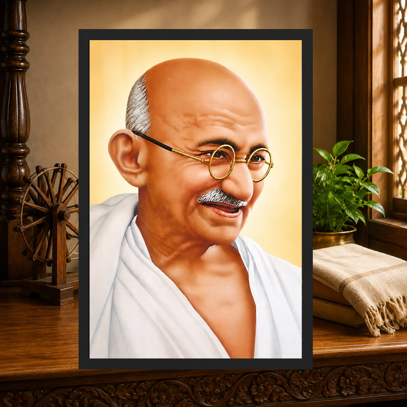 Mahatma Gandhi Golden Background Portrait Photo Frame, view 4