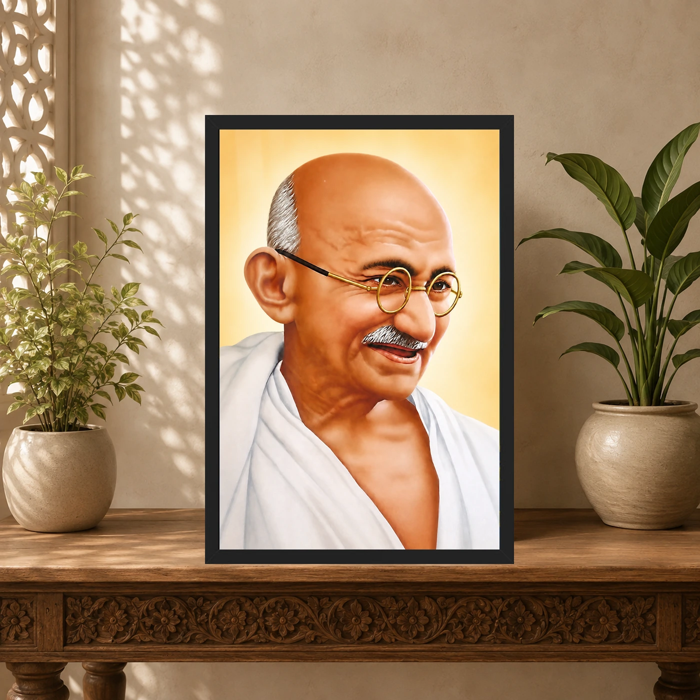 Mahatma Gandhi Golden Background Portrait Photo Frame, view 5