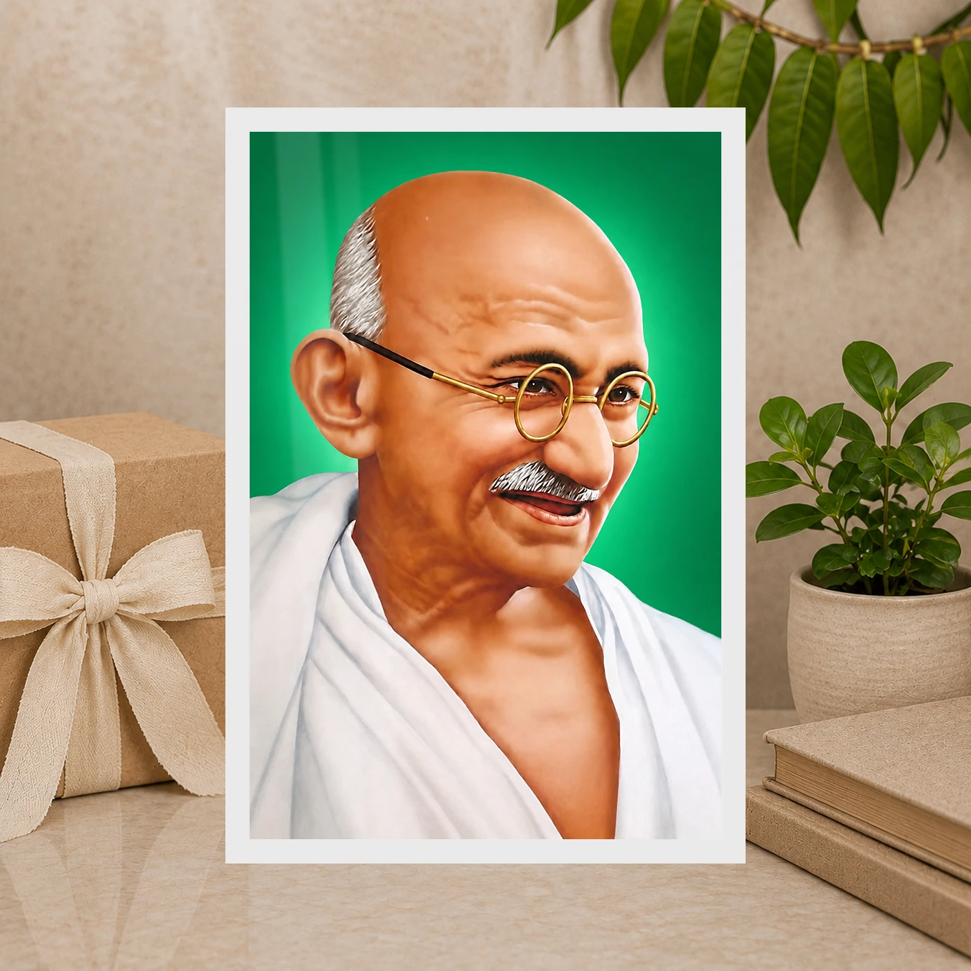 Mahatma Gandhi Green Background Portrait Photo Frame, view 10