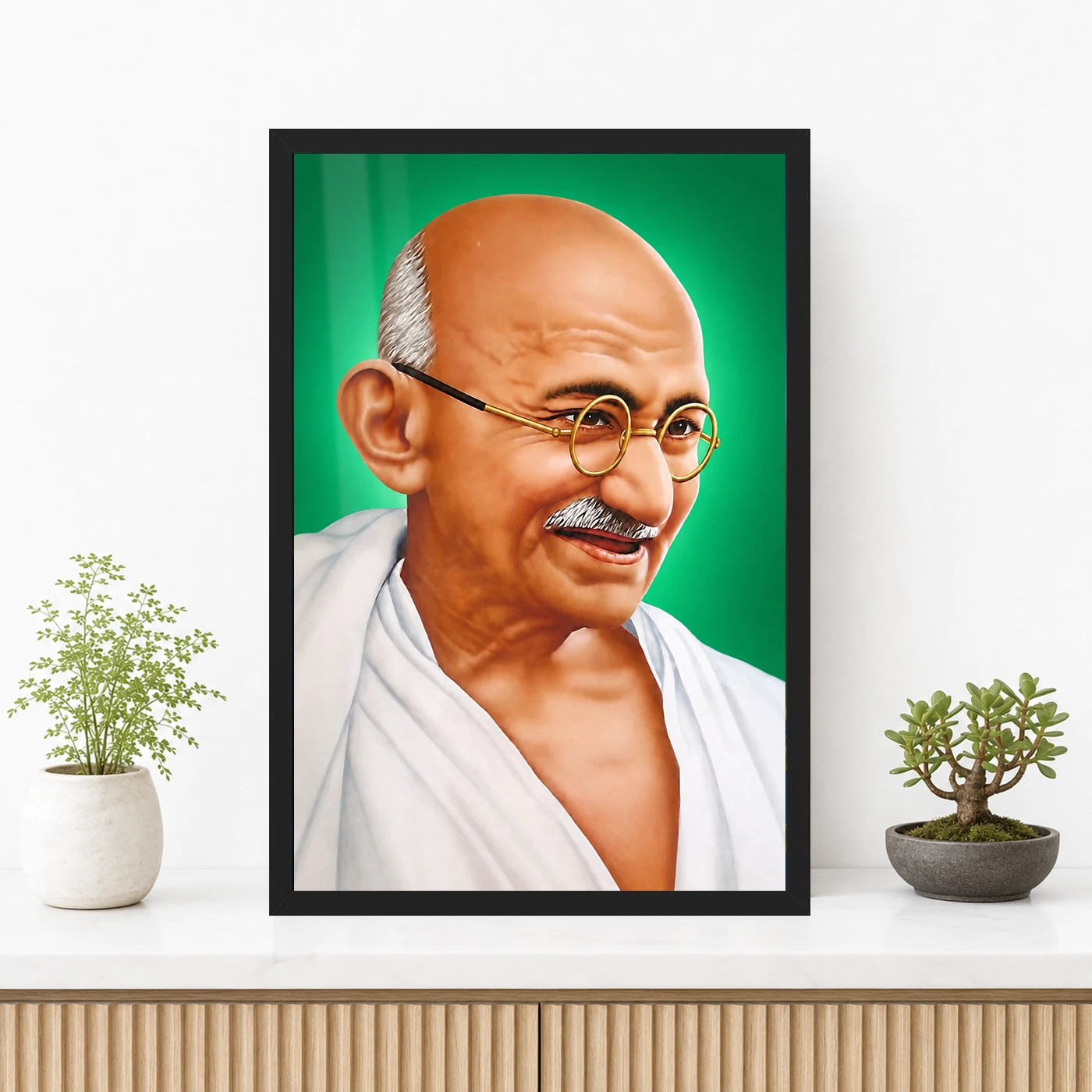 Mahatma Gandhi Green Background Portrait Photo Frame, view 3