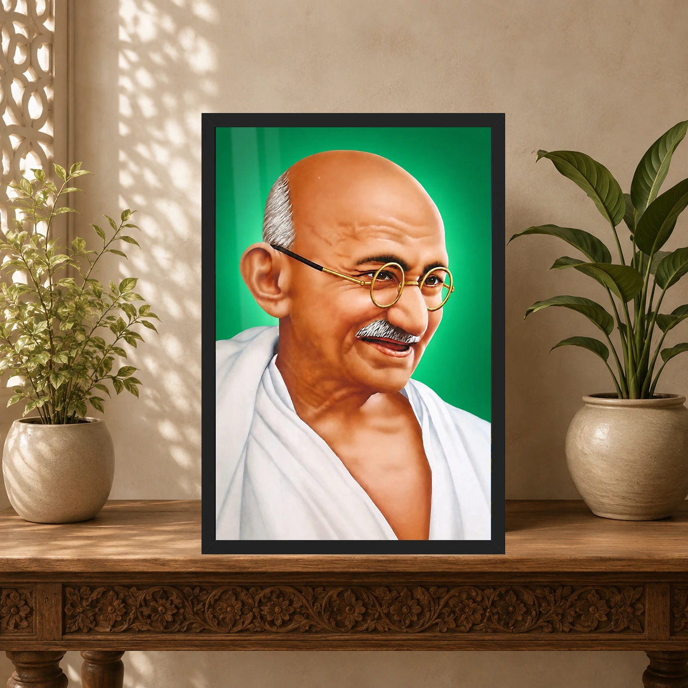 Mahatma Gandhi Green Background Portrait Photo Frame, view 5