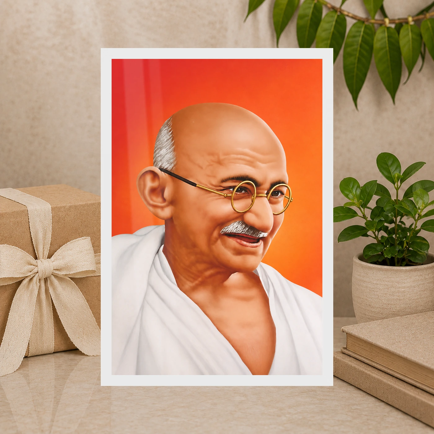 Mahatma Gandhi Orange Background Portrait Photo Frame, view 10