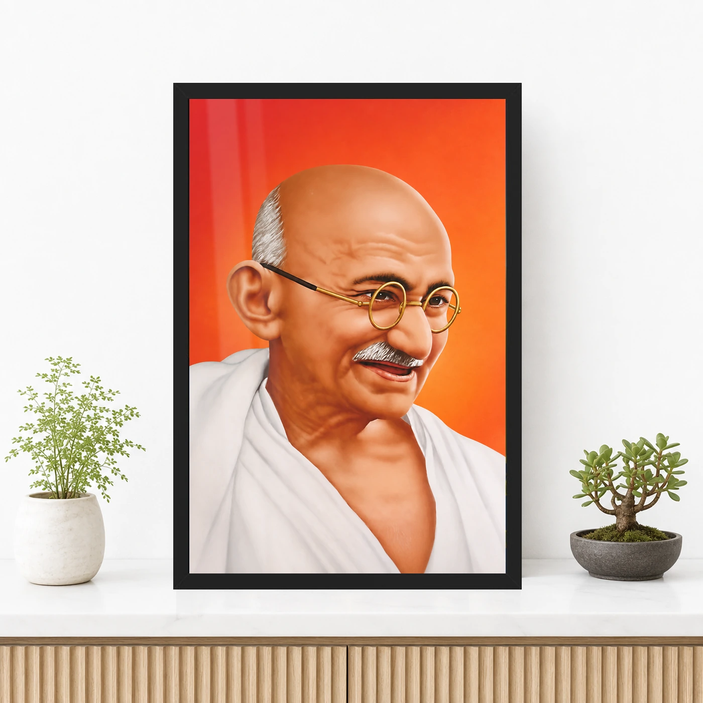 Mahatma Gandhi Orange Background Portrait Photo Frame, view 3