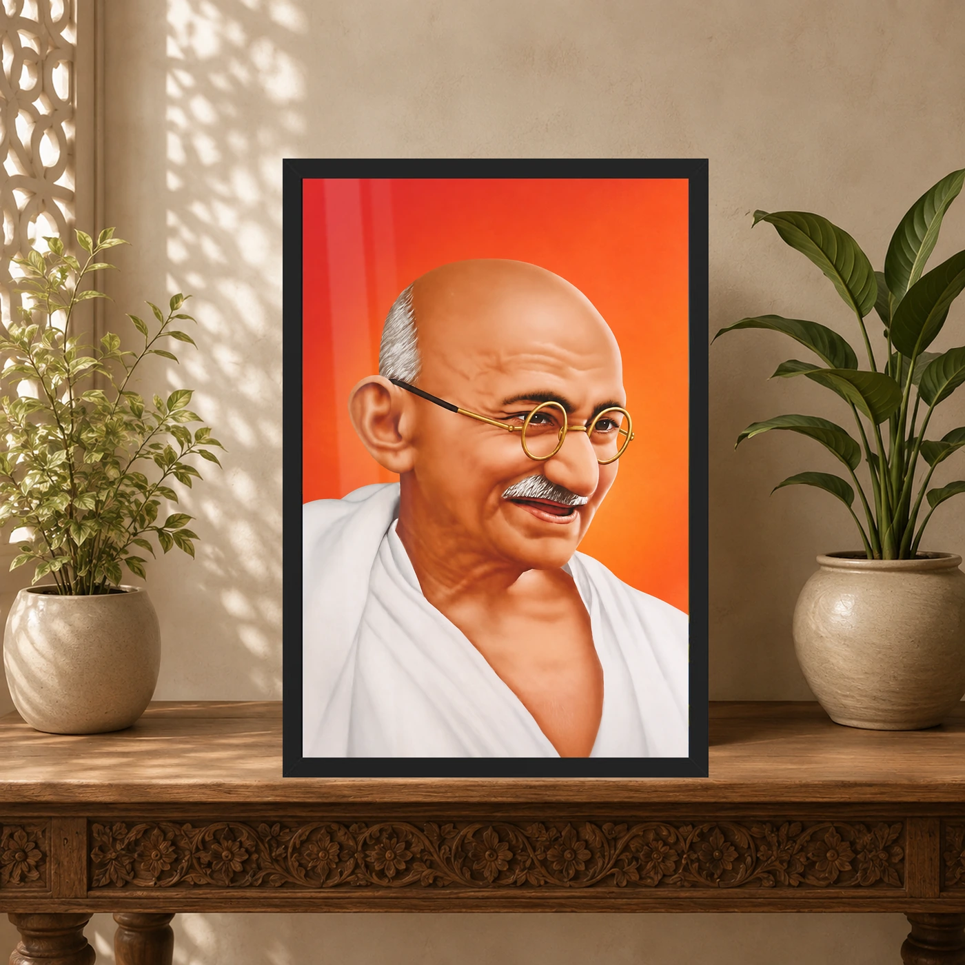 Mahatma Gandhi Orange Background Portrait Photo Frame, view 5