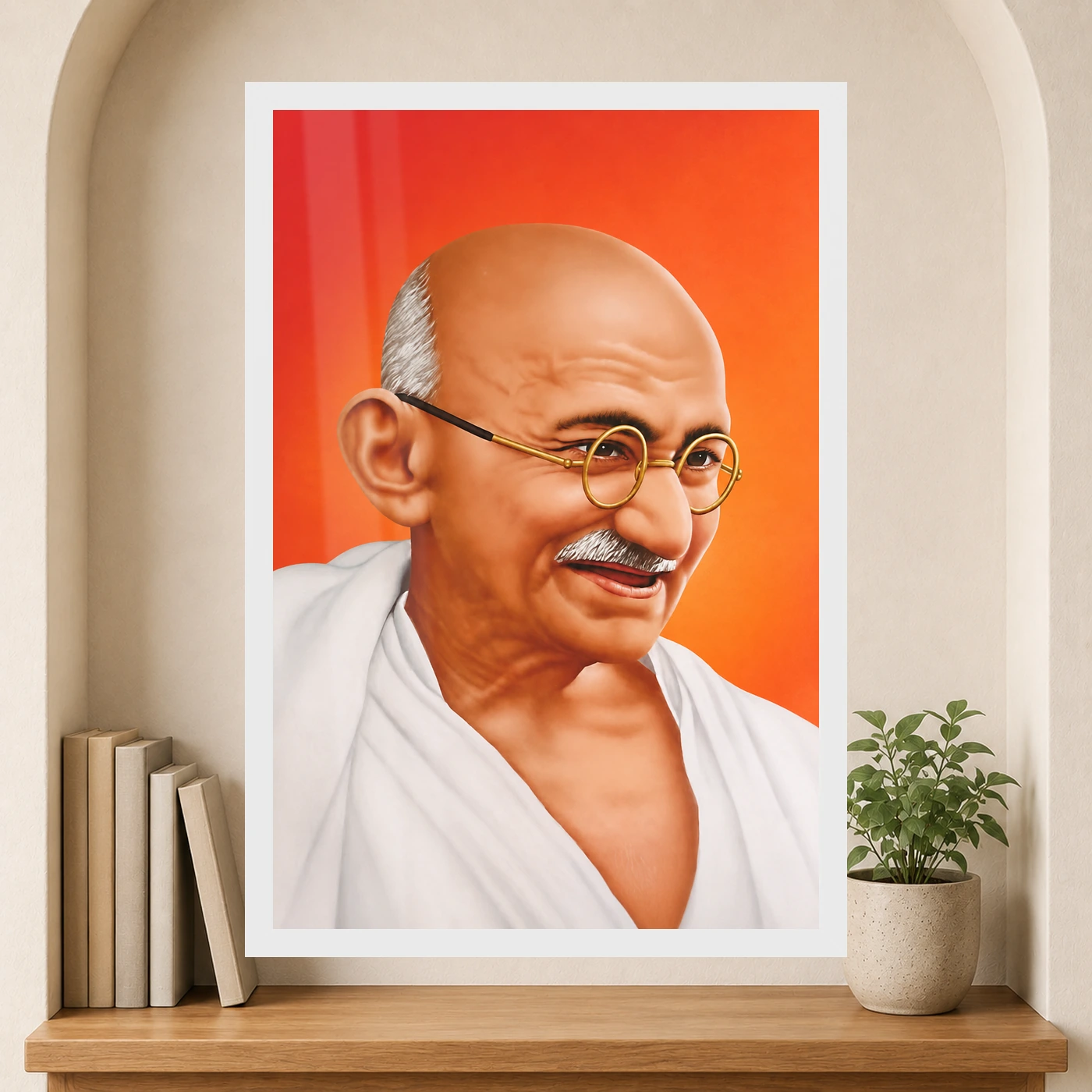 Mahatma Gandhi Orange Background Portrait Photo Frame, view 6