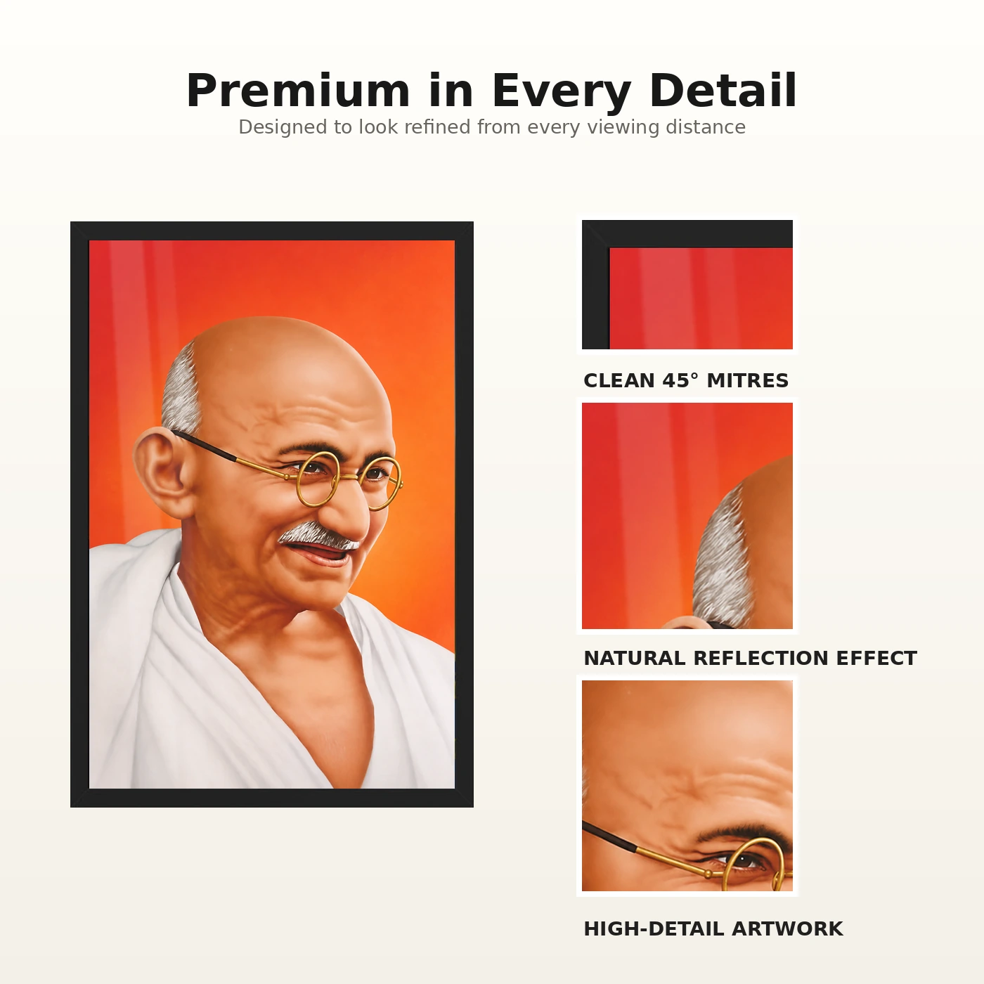 Mahatma Gandhi Orange Background Portrait Photo Frame, view 9